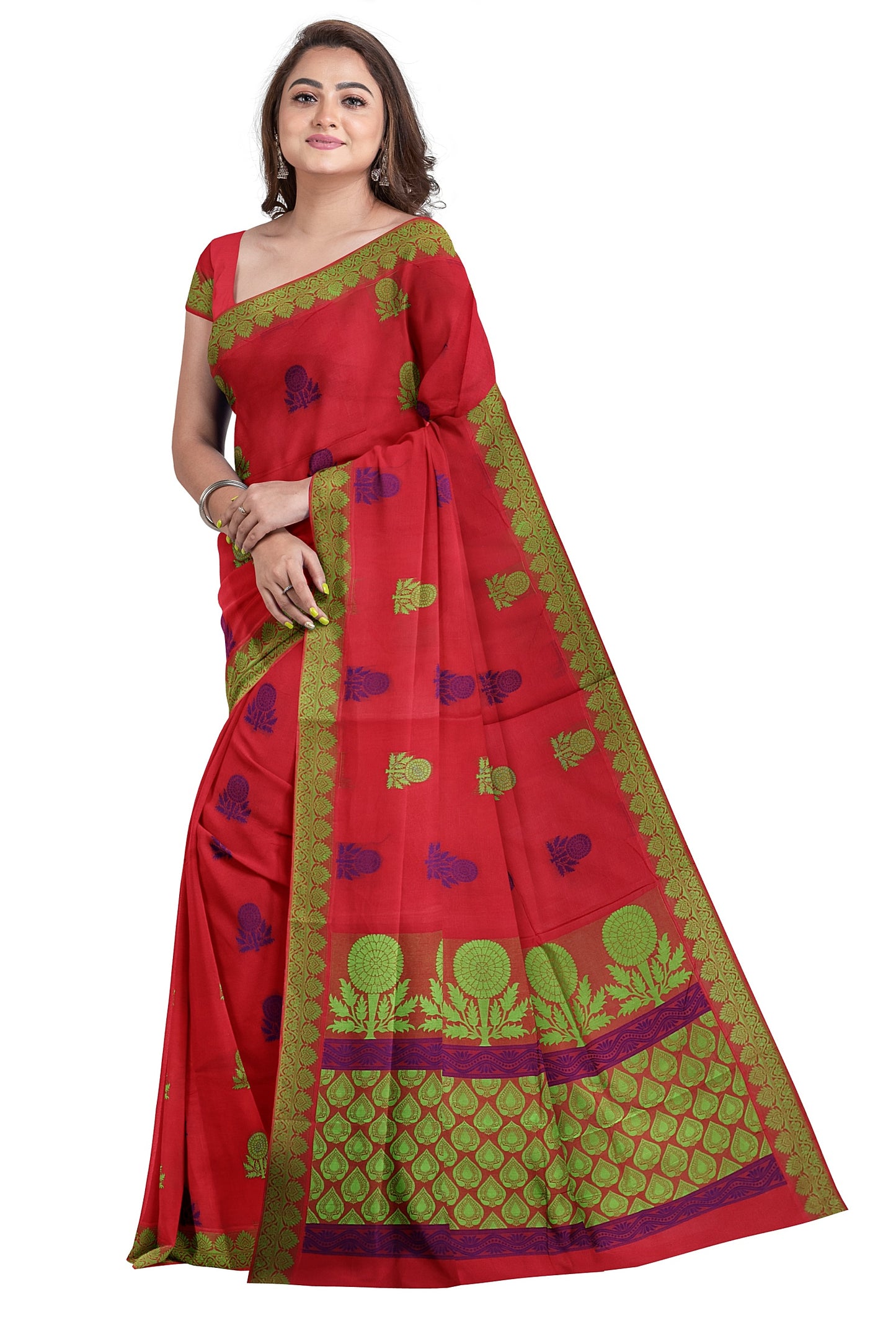 SENSAN Women’s Fancy Coimbatore Cotton Saree with Blouse Piece [SKU:5123]