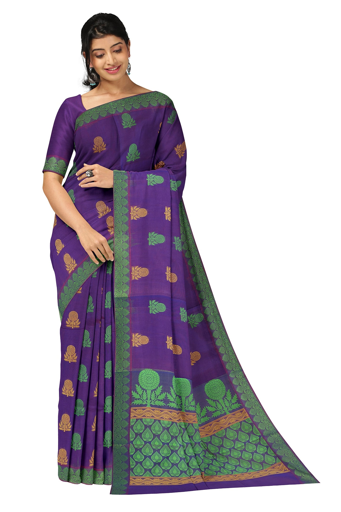 SENSAN Women’s Fancy Coimbatore Cotton Saree with Blouse Piece [SKU:5123]