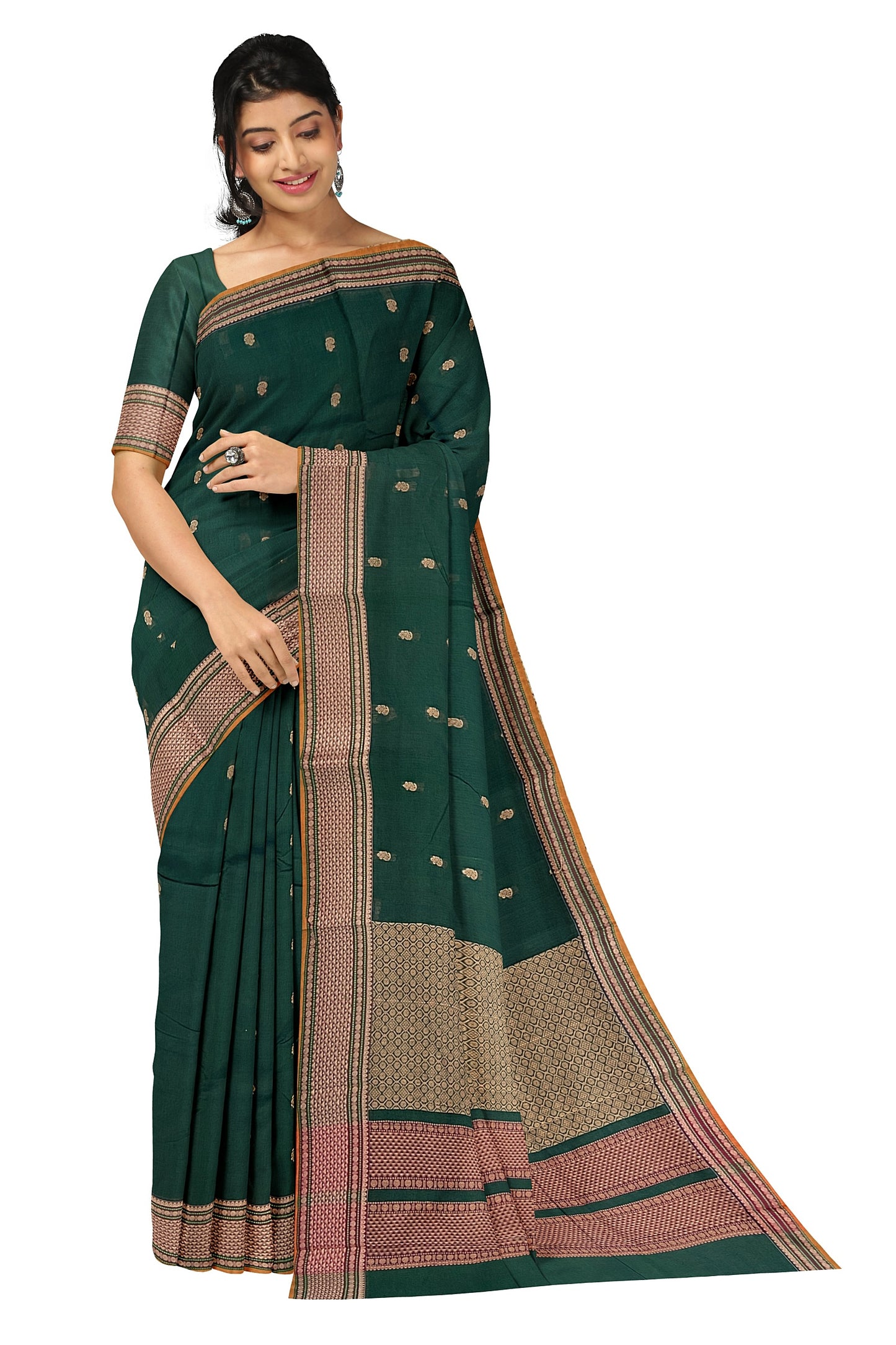 SENSAN Women’s Handloom Kanchi Cotton Saree with Blouse Piece [SKU:678.1]