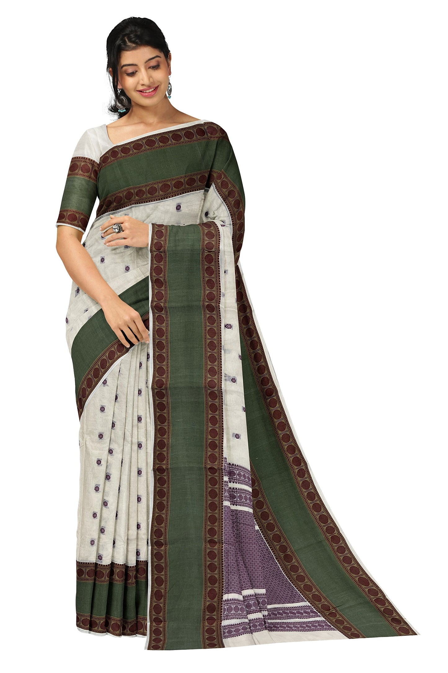 SENSAN Women’s Handloom Kanchi Cotton Saree with Blouse Piece [SKU:743]