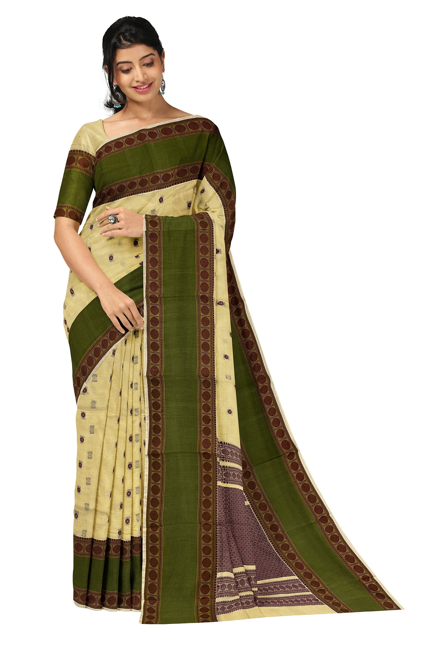 SENSAN Women’s Handloom Kanchi Cotton Saree with Blouse Piece [SKU:743]