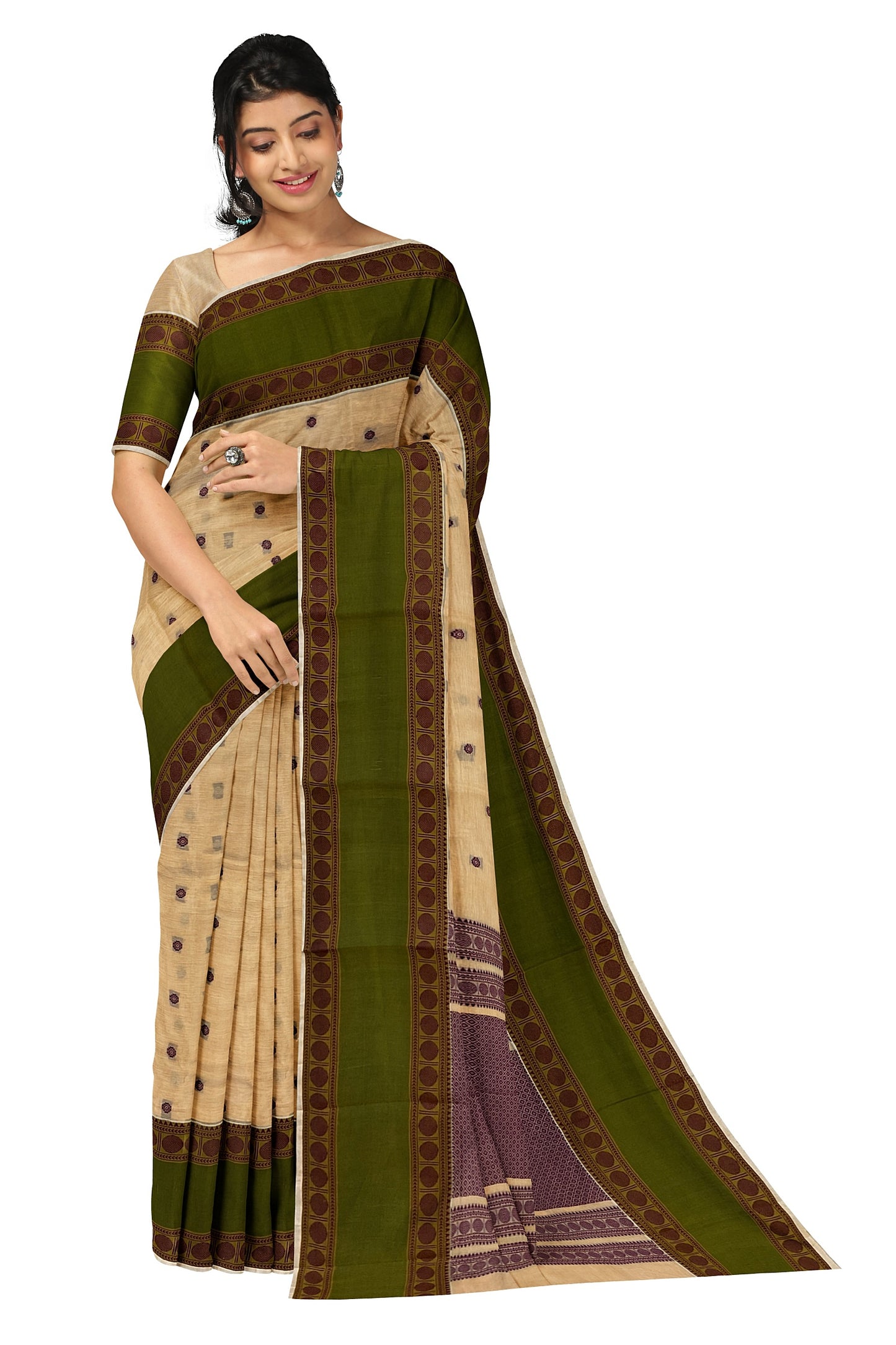 SENSAN Women’s Handloom Kanchi Cotton Saree with Blouse Piece [SKU:743]
