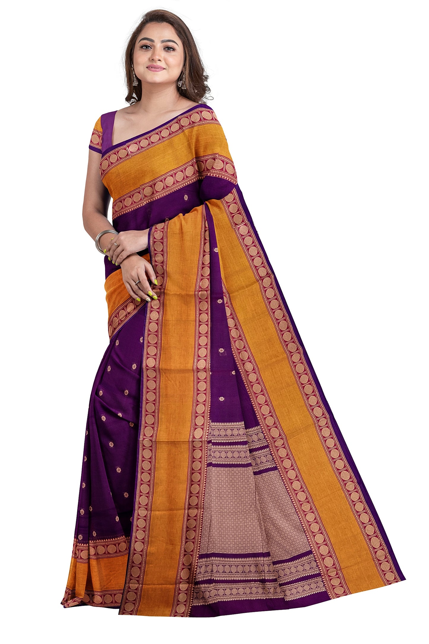 SENSAN Women’s Handloom Kanchi Cotton Saree with Blouse Piece [SKU:743]