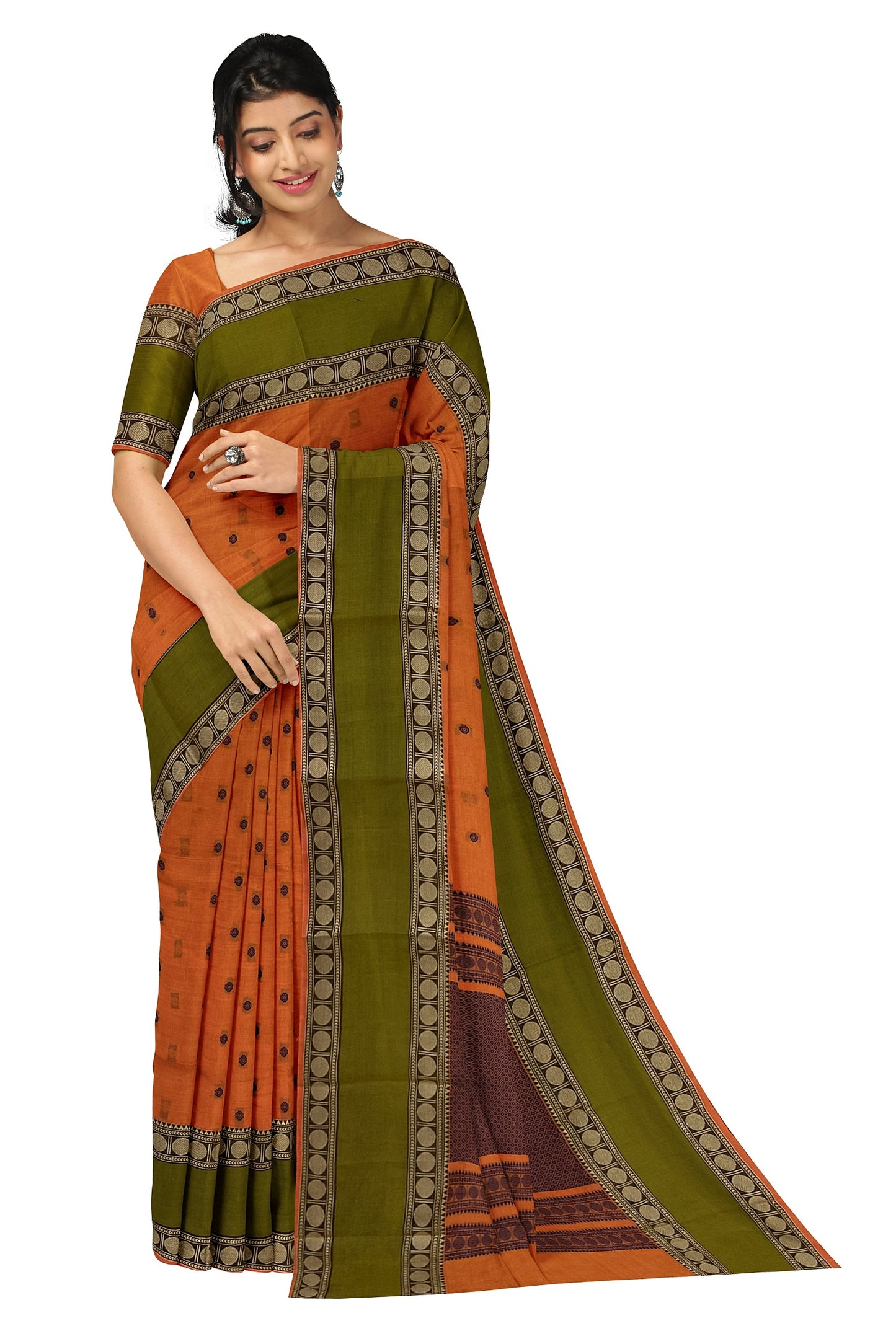 SENSAN Women’s Handloom Kanchi Cotton Saree with Blouse Piece [SKU:743]
