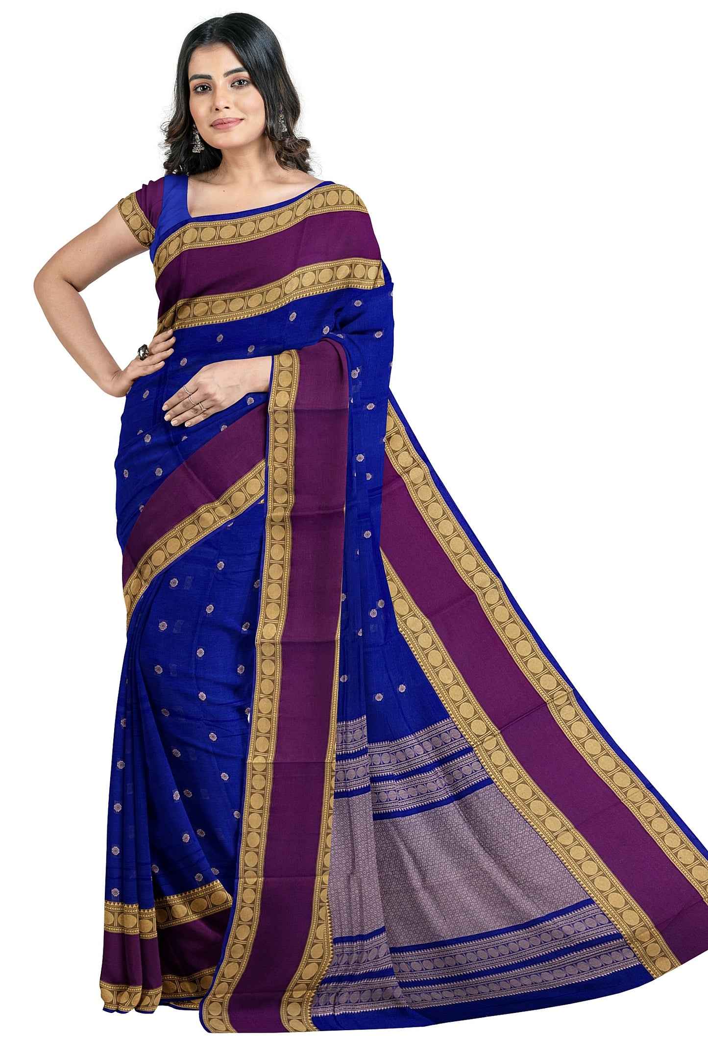 SENSAN Women’s Handloom Kanchi Cotton Saree with Blouse Piece [SKU:743]
