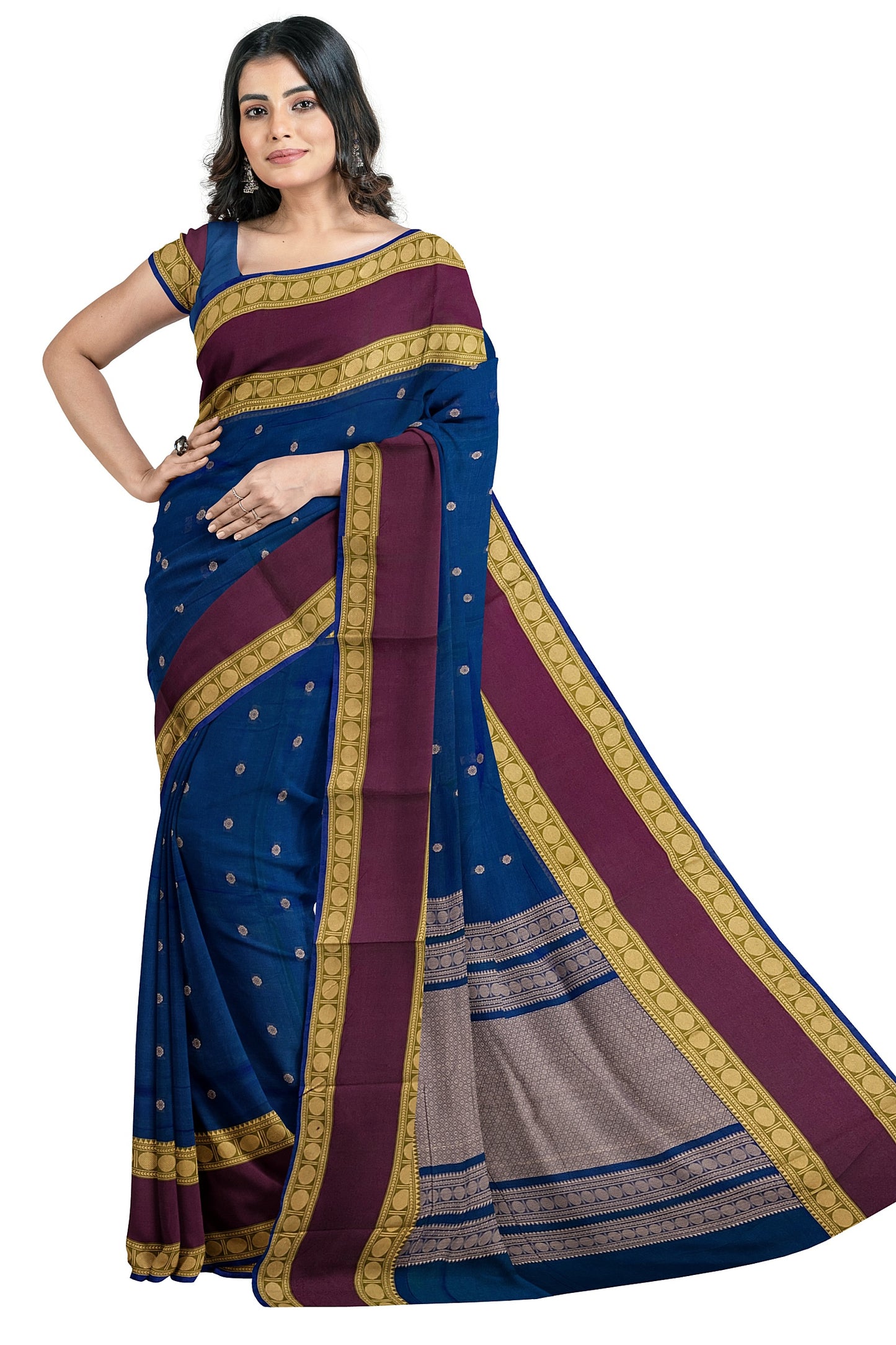 SENSAN Women’s Handloom Kanchi Cotton Saree with Blouse Piece [SKU:743]