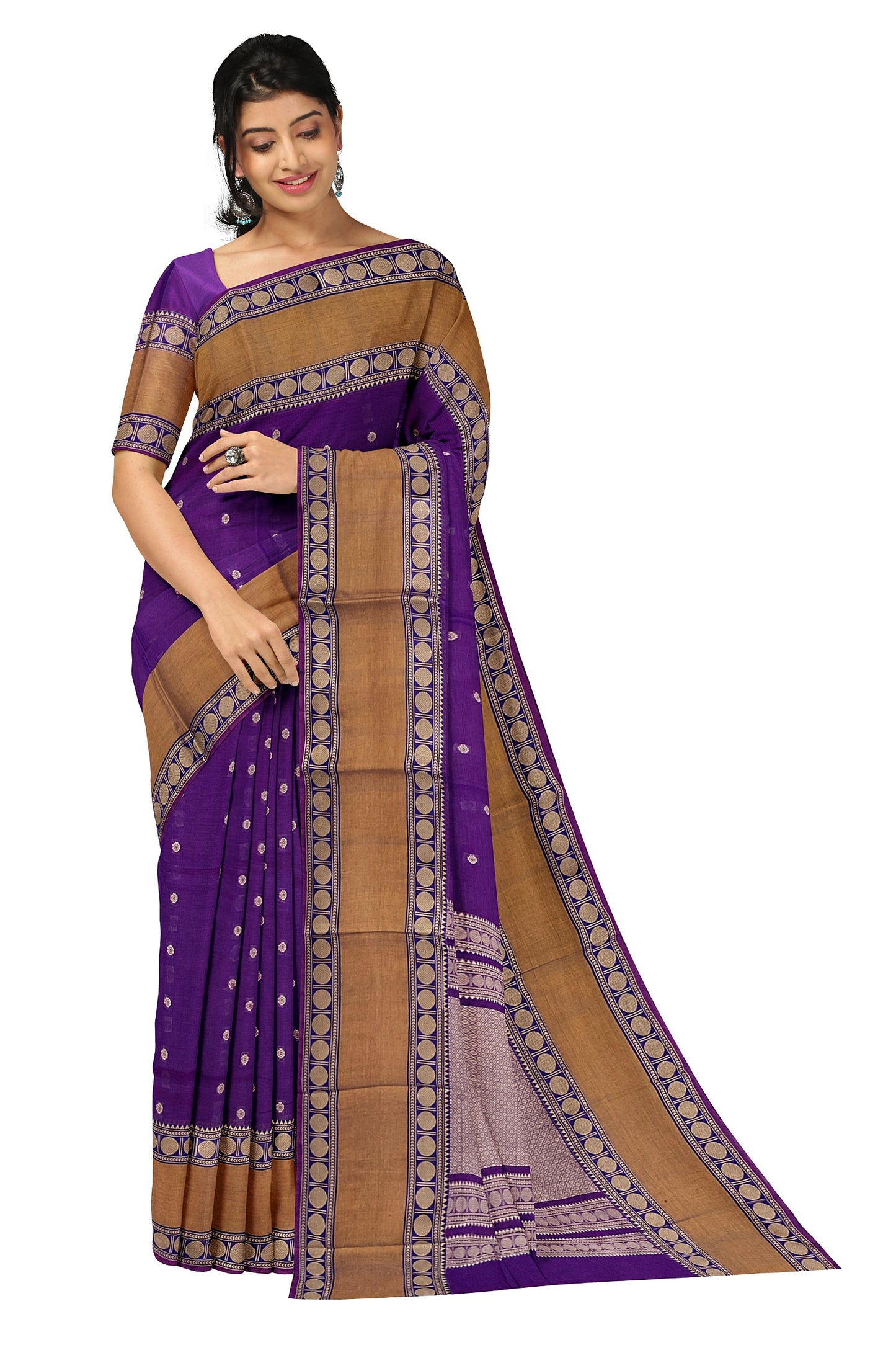 SENSAN Women’s Handloom Kanchi Cotton Saree with Blouse Piece [SKU:743]