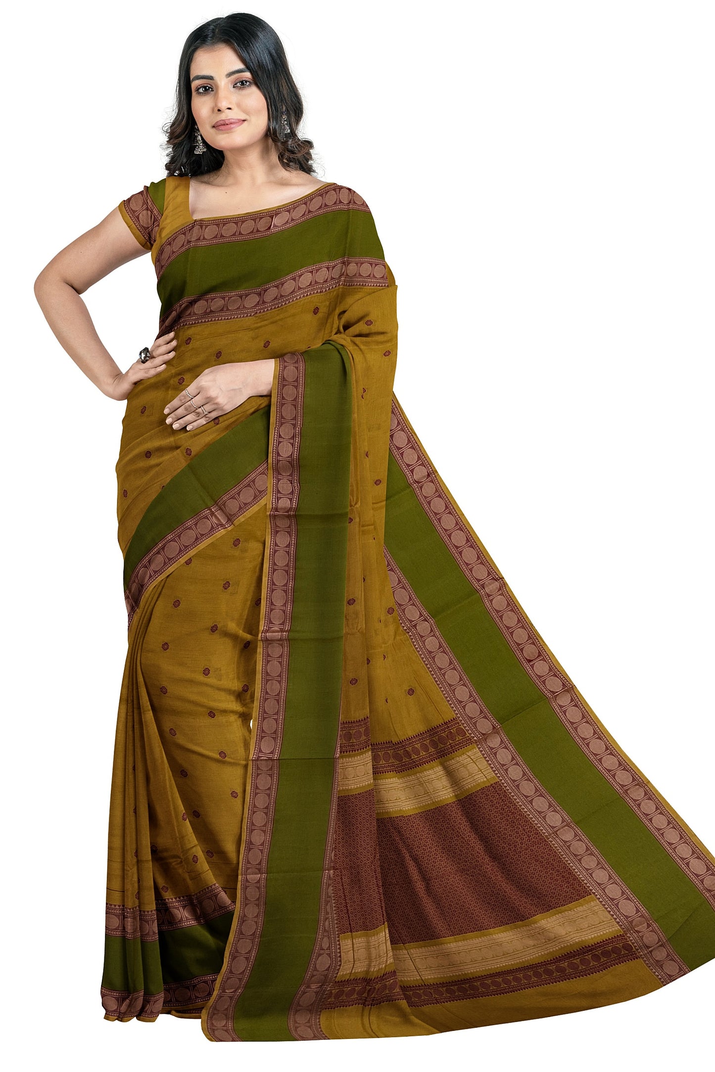 SENSAN Women’s Handloom Kanchi Cotton Saree with Blouse Piece [SKU:743]