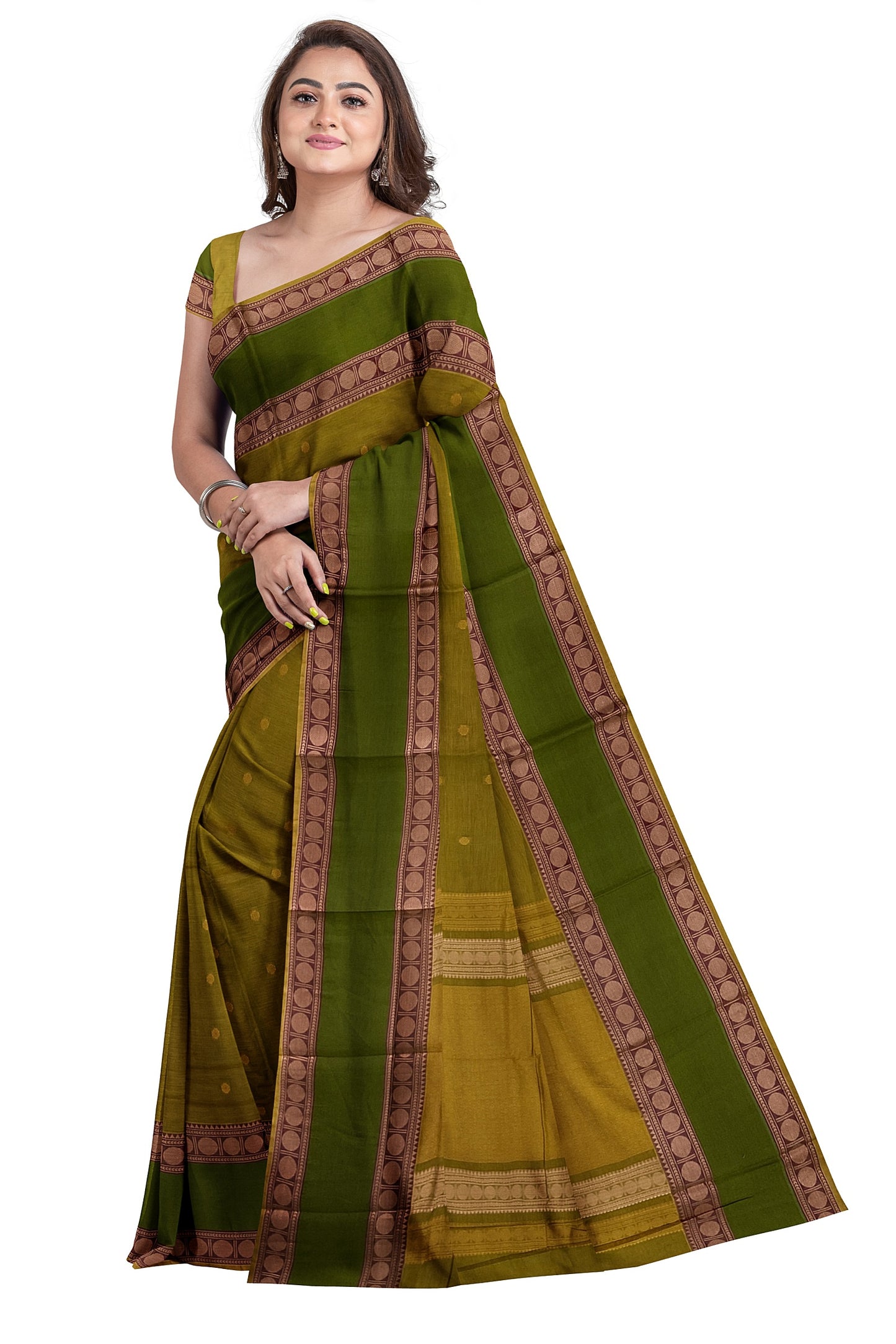 SENSAN Women’s Handloom Kanchi Cotton Saree with Blouse Piece [SKU:743]