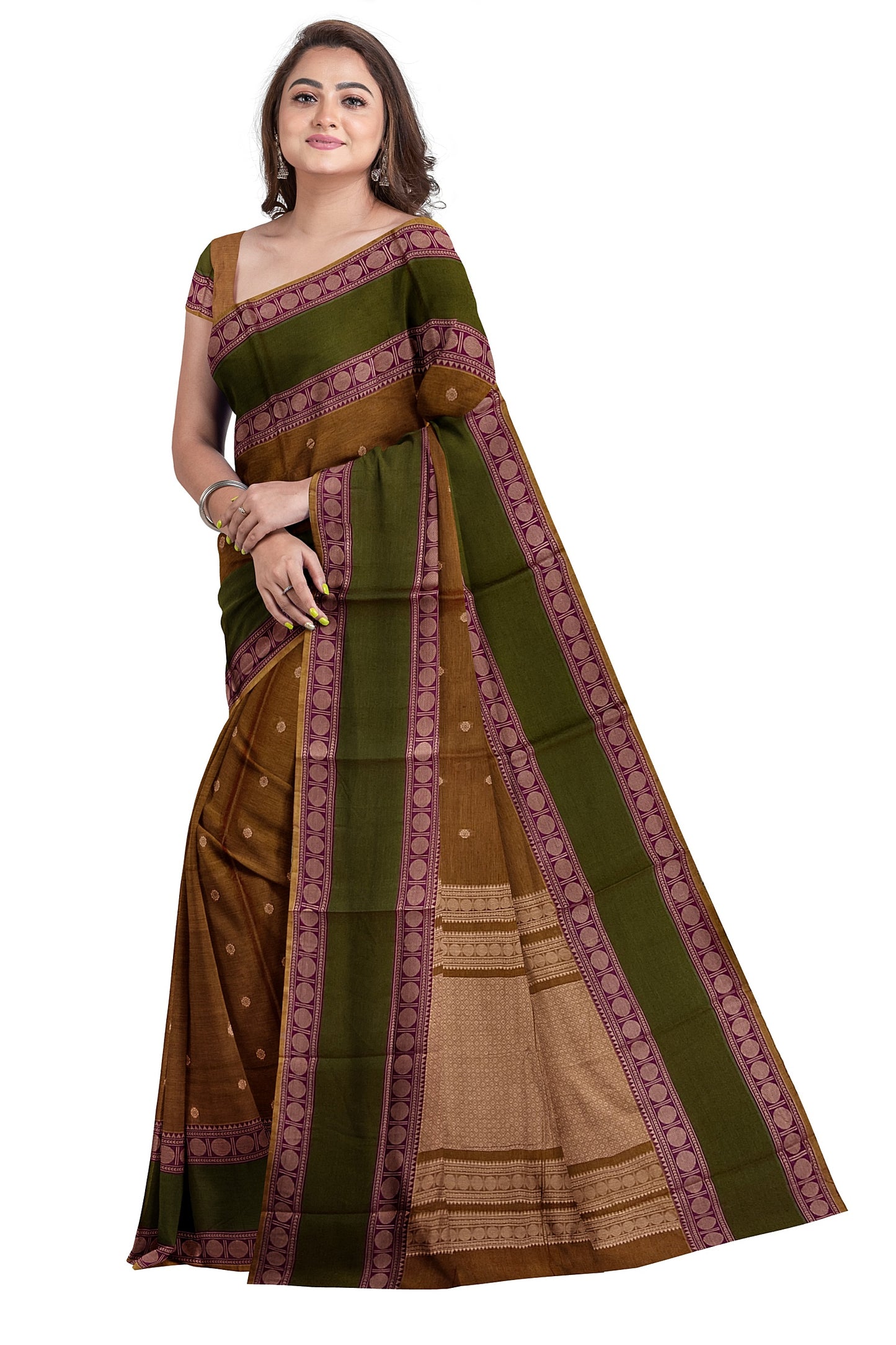 SENSAN Women’s Handloom Kanchi Cotton Saree with Blouse Piece [SKU:743]