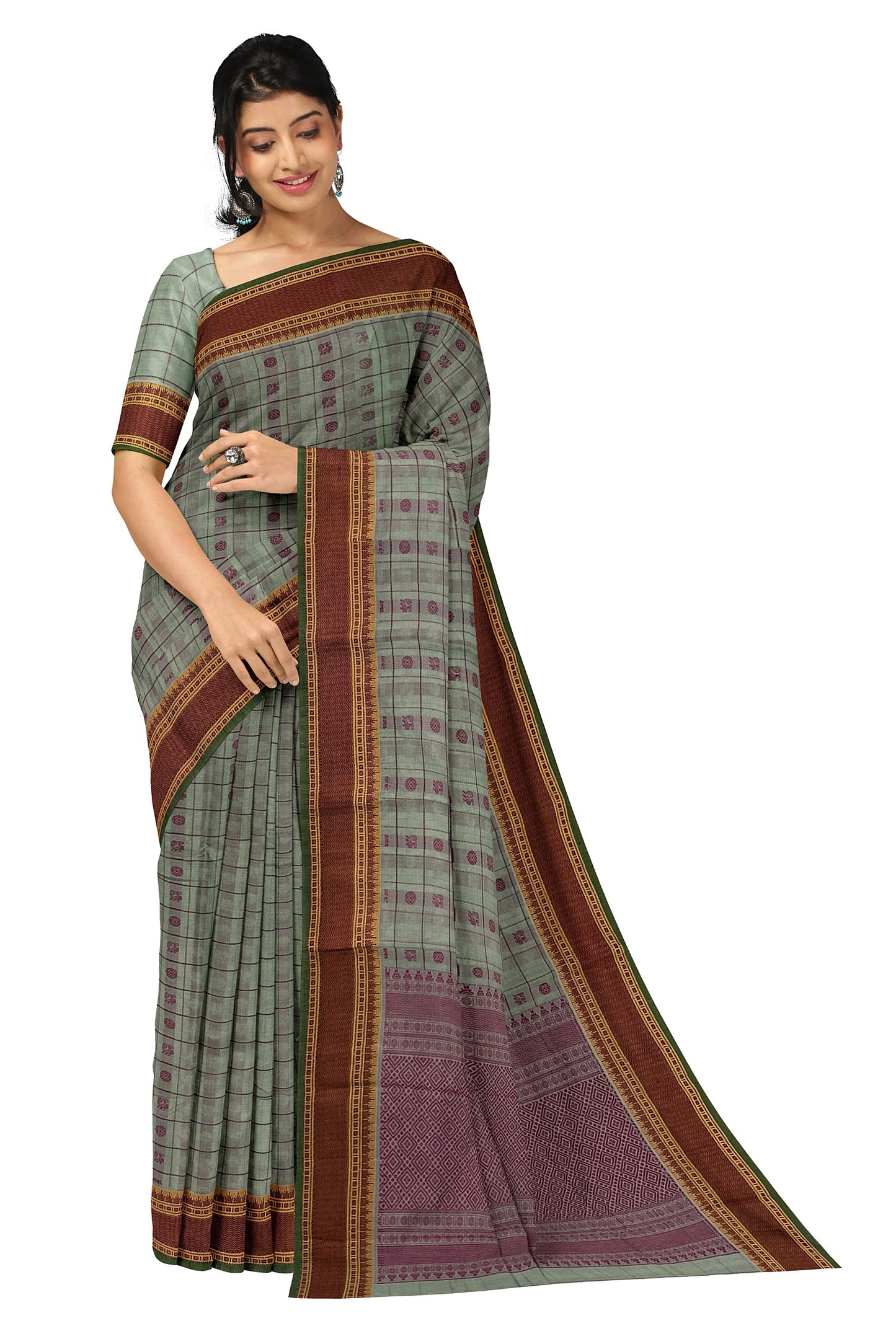 SENSAN Women’s Handloom Kanchi Cotton Saree with Blouse Piece [SKU:754]