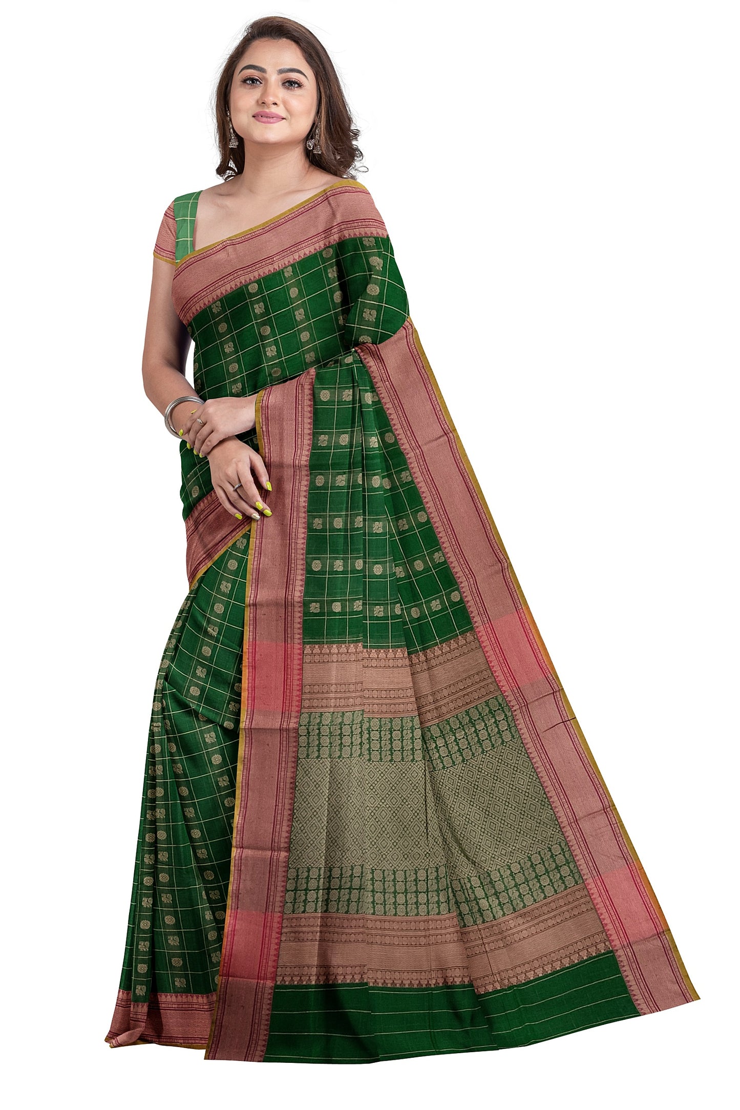 SENSAN Women’s Handloom Kanchi Cotton Saree with Blouse Piece [SKU:754]