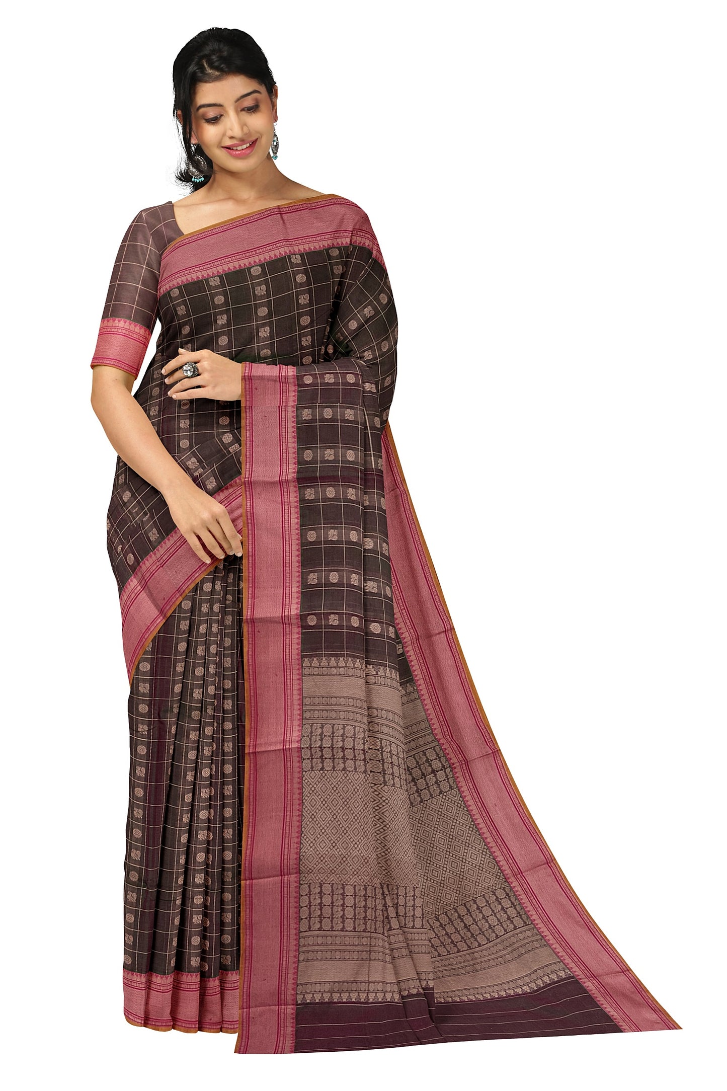 SENSAN Women’s Handloom Kanchi Cotton Saree with Blouse Piece [SKU:754]