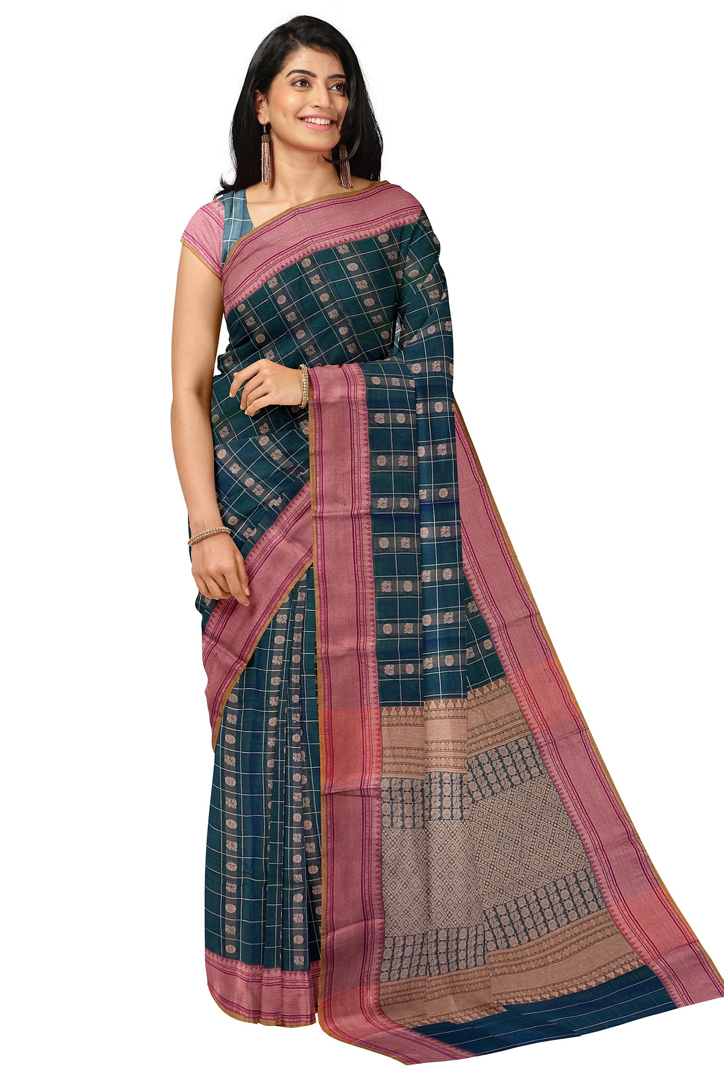 SENSAN Women’s Handloom Kanchi Cotton Saree with Blouse Piece [SKU:754]