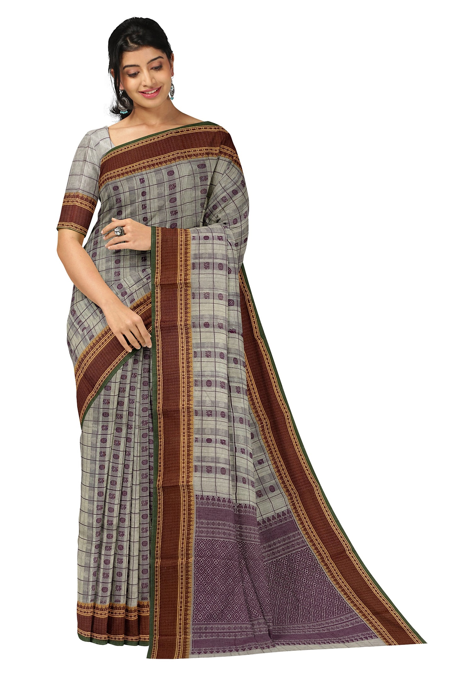 SENSAN Women’s Handloom Kanchi Cotton Saree with Blouse Piece [SKU:754]
