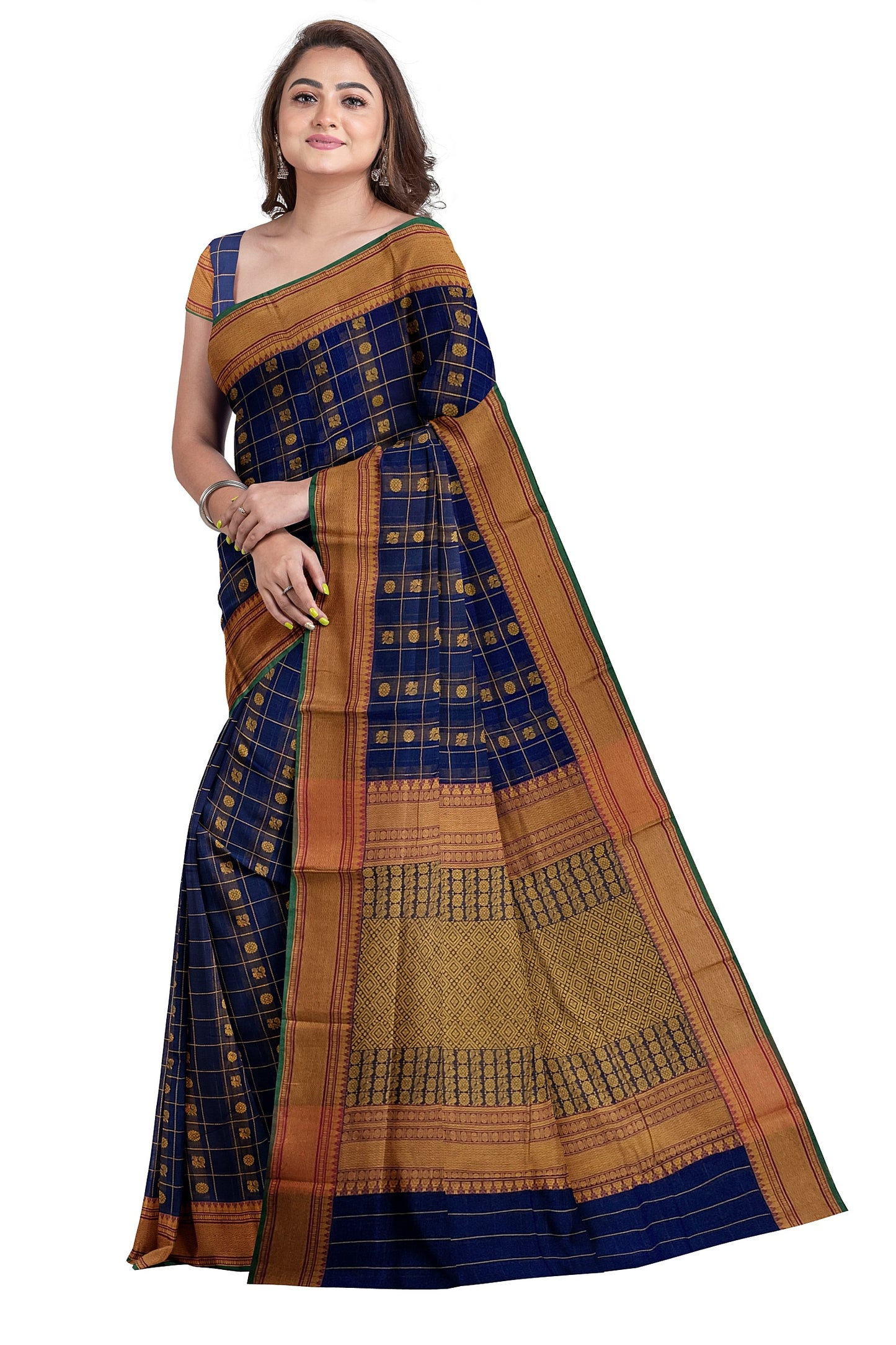 SENSAN Women’s Handloom Kanchi Cotton Saree with Blouse Piece [SKU:754]