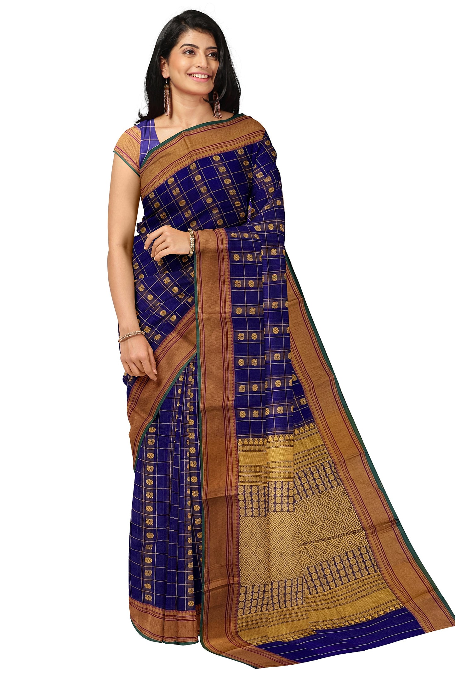 SENSAN Women’s Handloom Kanchi Cotton Saree with Blouse Piece [SKU:754]