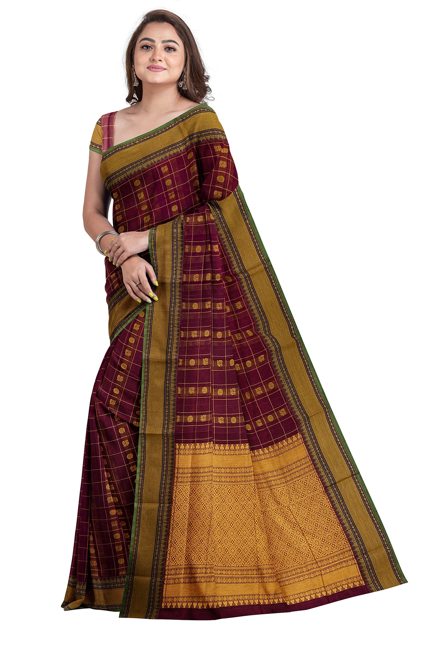 SENSAN Women’s Handloom Kanchi Cotton Saree with Blouse Piece [SKU:754]