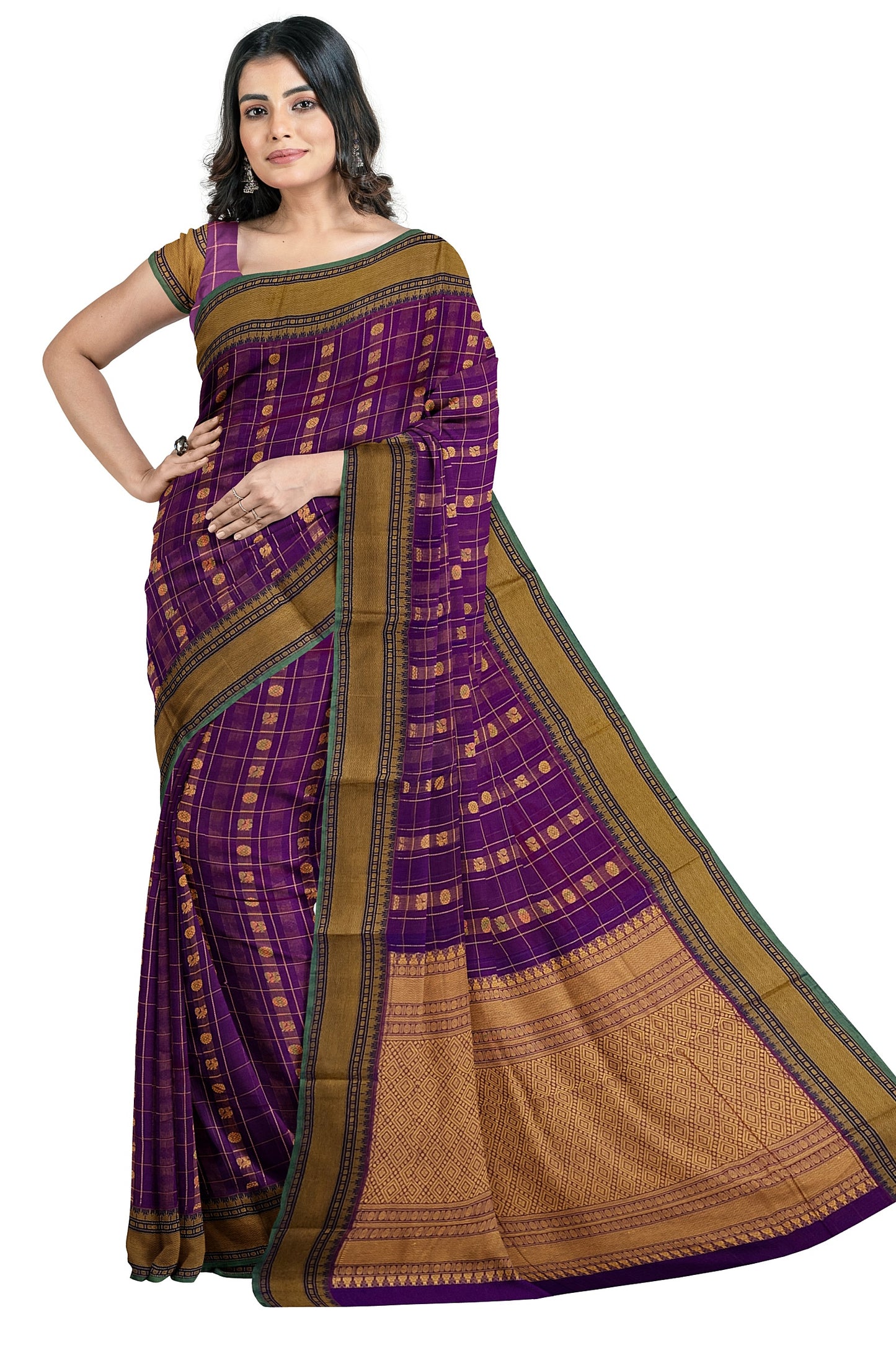 SENSAN Women’s Handloom Kanchi Cotton Saree with Blouse Piece [SKU:754]