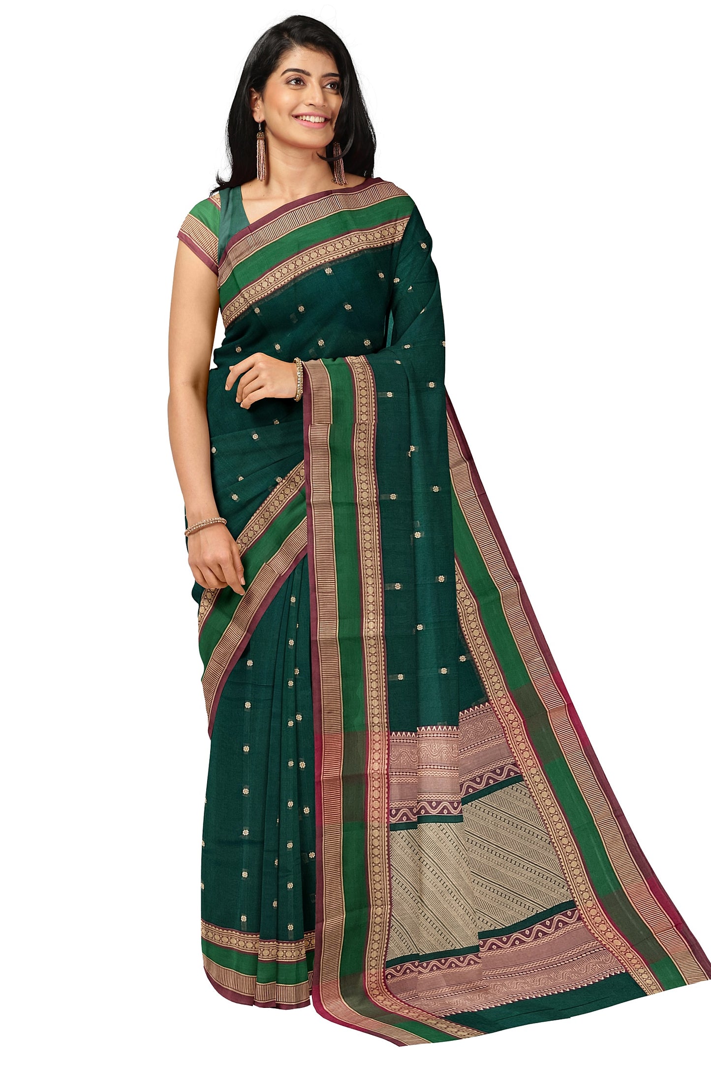 SENSAN Women’s Handloom Kanchi Cotton Saree with Blouse Piece [SKU:758]