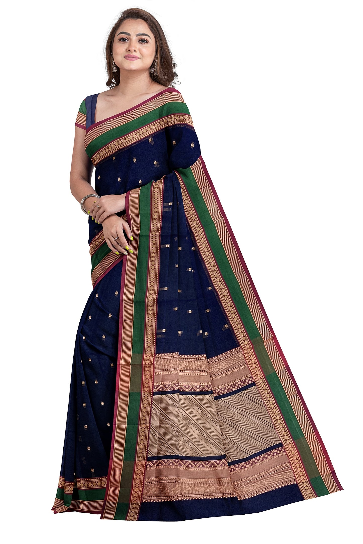 SENSAN Women’s Handloom Kanchi Cotton Saree with Blouse Piece [SKU:758]
