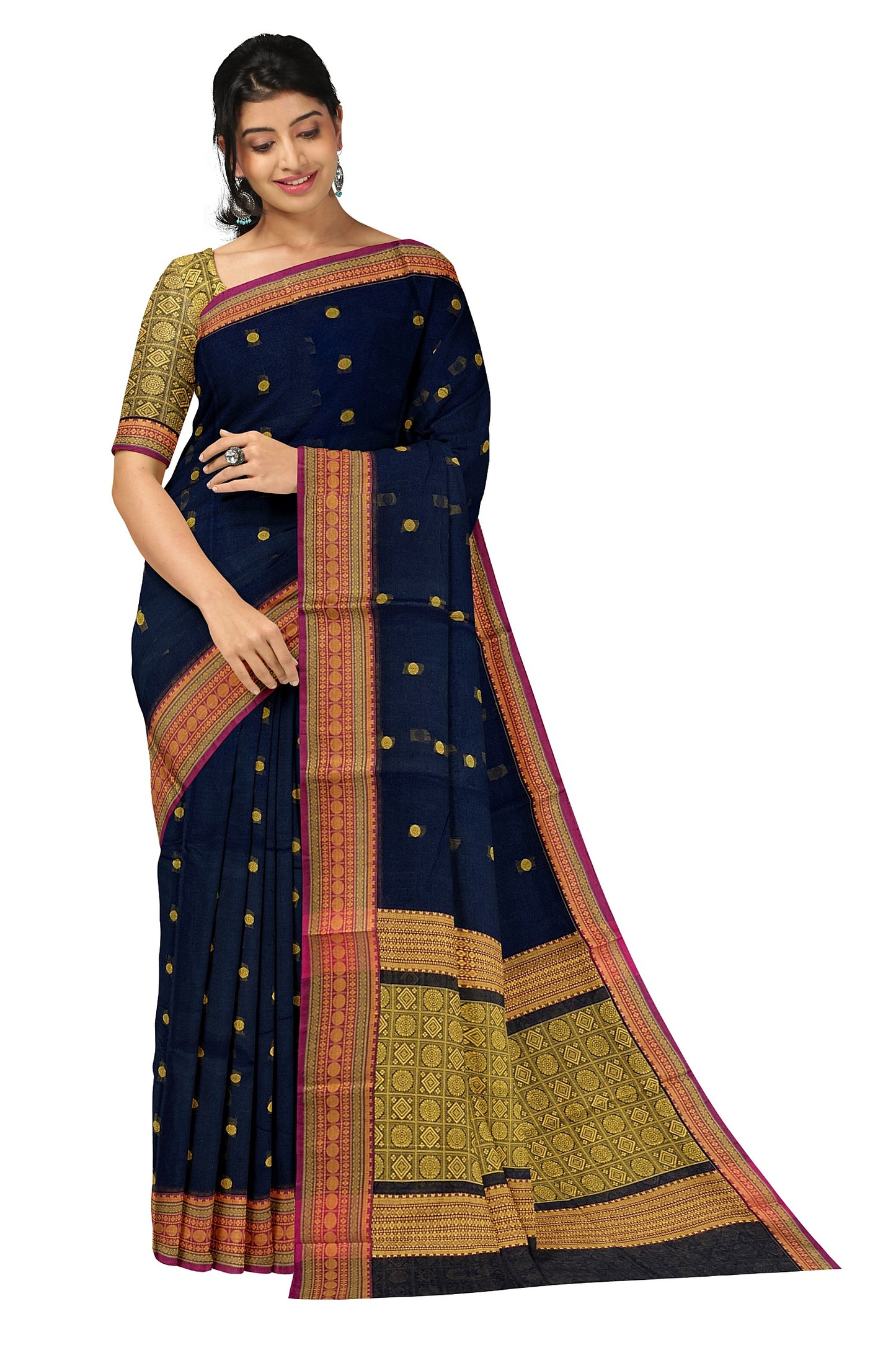 SENSAN Women’s Handloom Kanchi Cotton Saree with Blouse Piece [SKU:767]