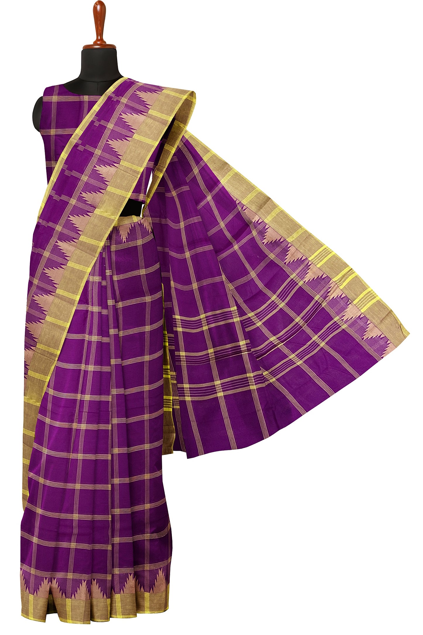 SENSAN Women’s Handloom Chettinad Checks Cotton Saree without Blouse Piece [SKU:4001]