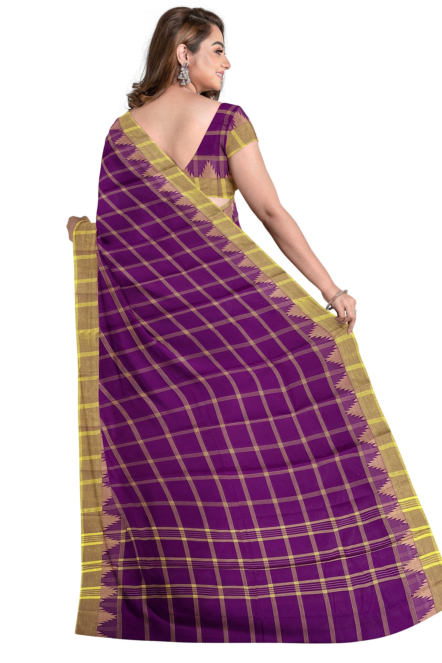 SENSAN Women’s Handloom Chettinad Checks Cotton Saree without Blouse Piece [SKU:4001]