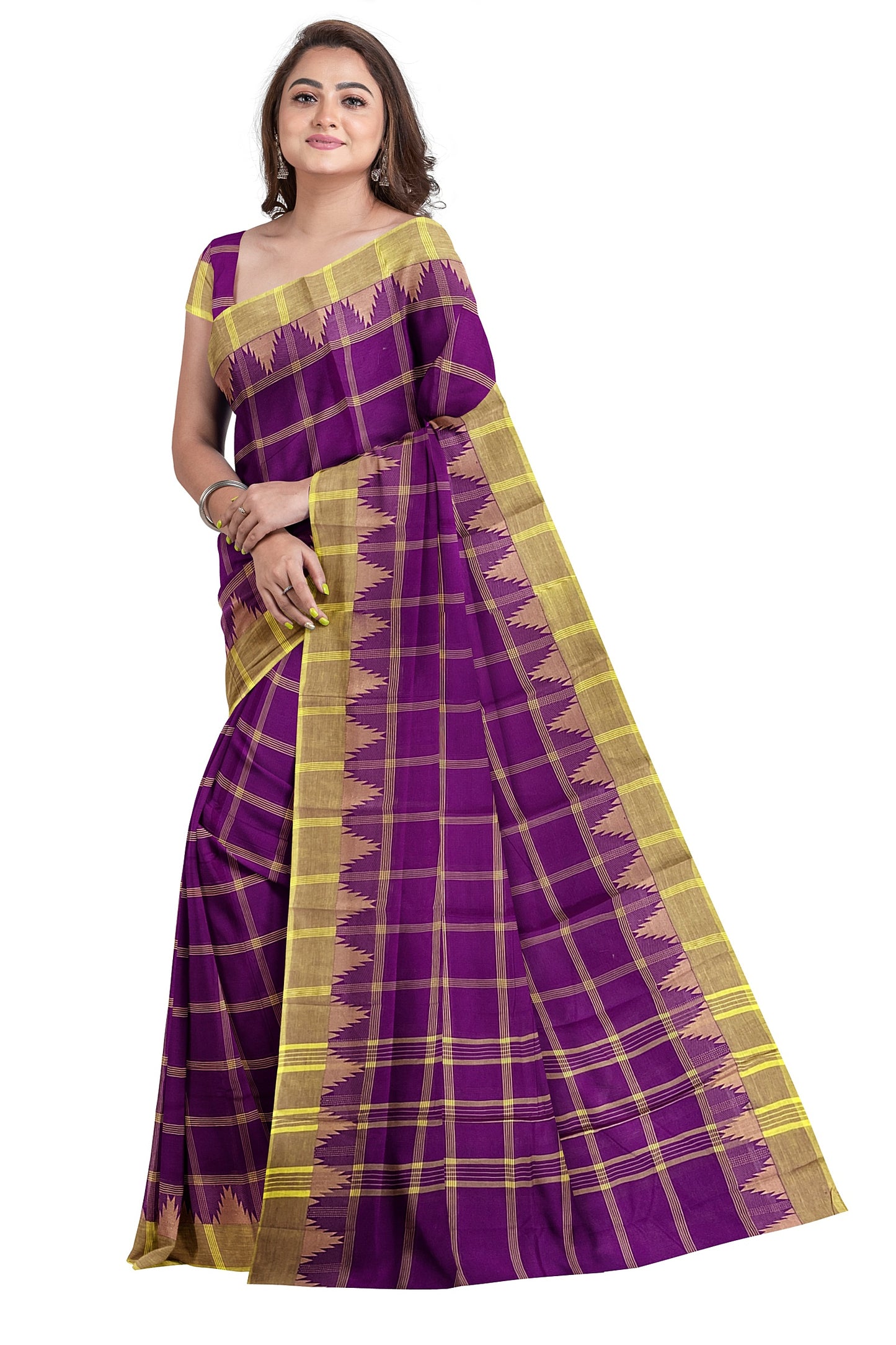 SENSAN Women’s Handloom Chettinad Checks Cotton Saree without Blouse Piece [SKU:4001]