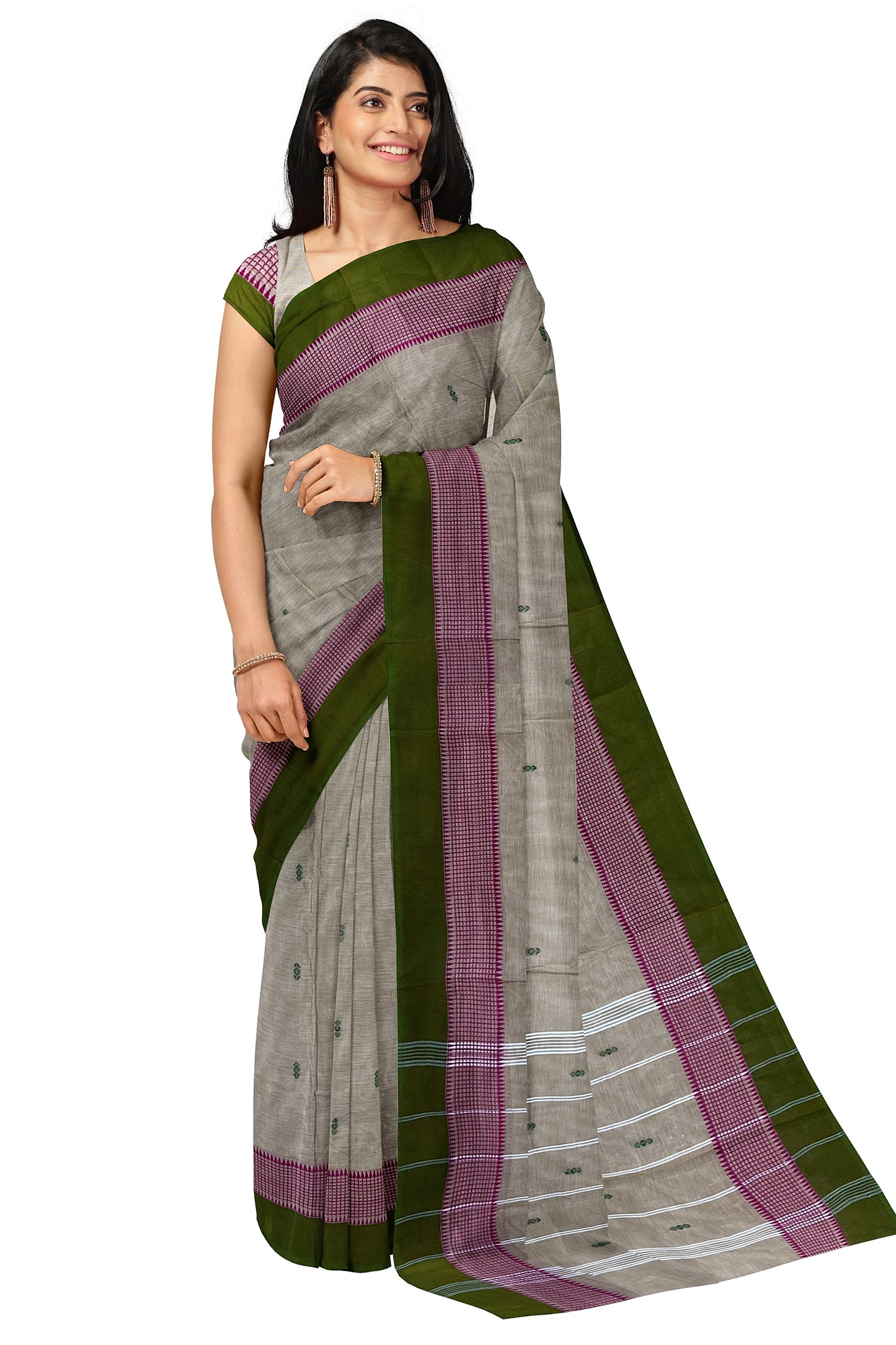 SENSAN Women’s Handloom Chettinad Cotton Saree without Blouse Piece [SKU:4012]