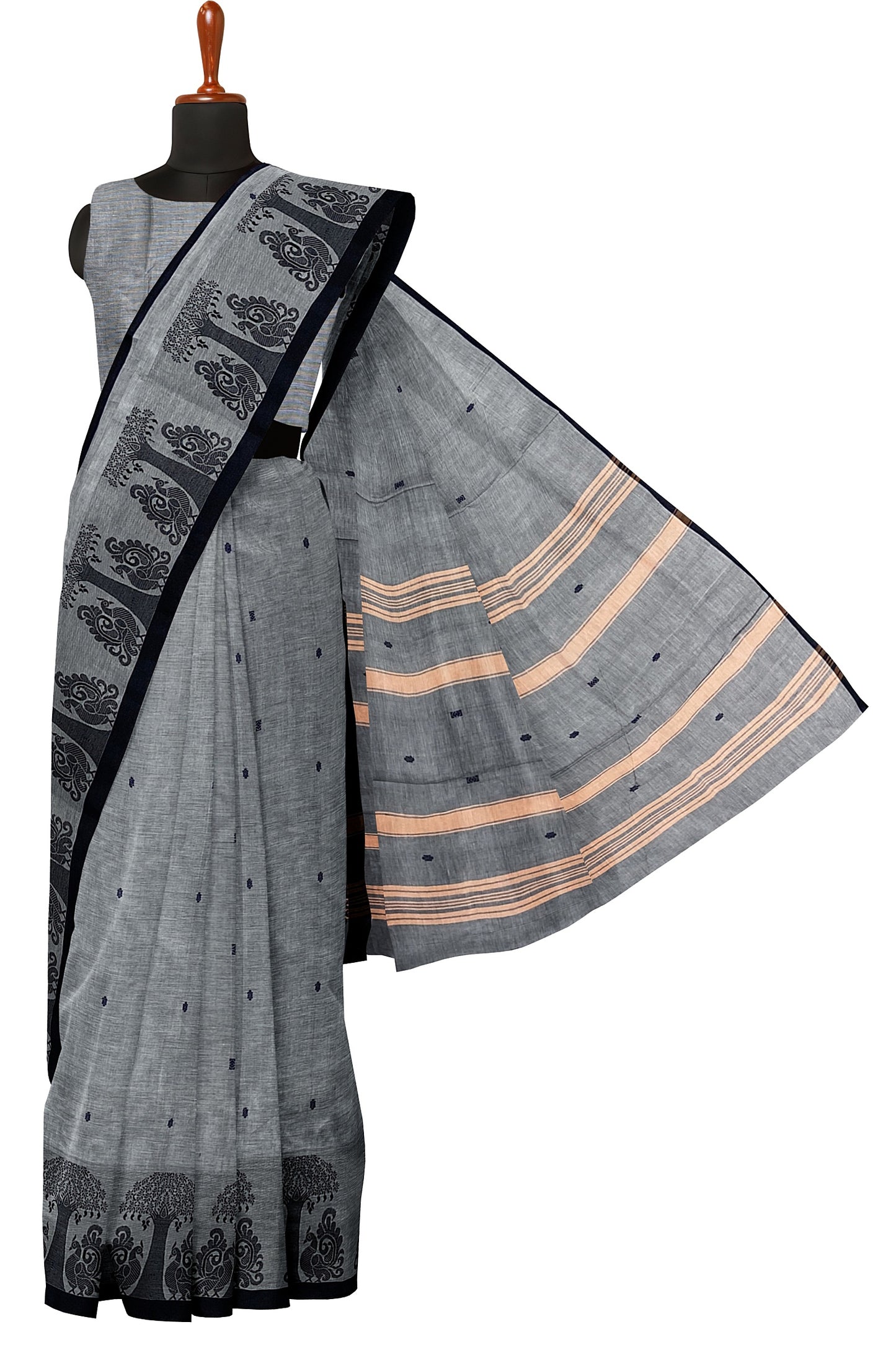 SENSAN Women’s Handloom Chettinad Cotton Saree with Blouse Piece [SKU:4015]