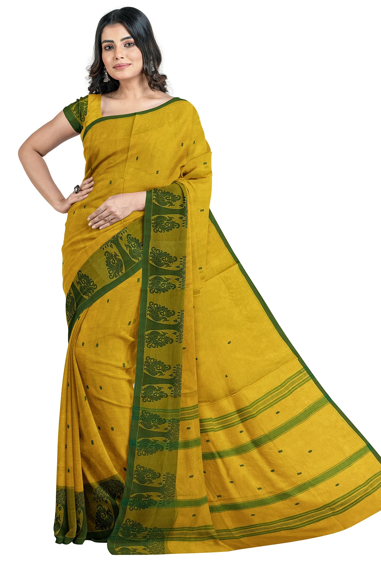 SENSAN Women’s Handloom Chettinad Cotton Saree with Blouse Piece [SKU:4015]