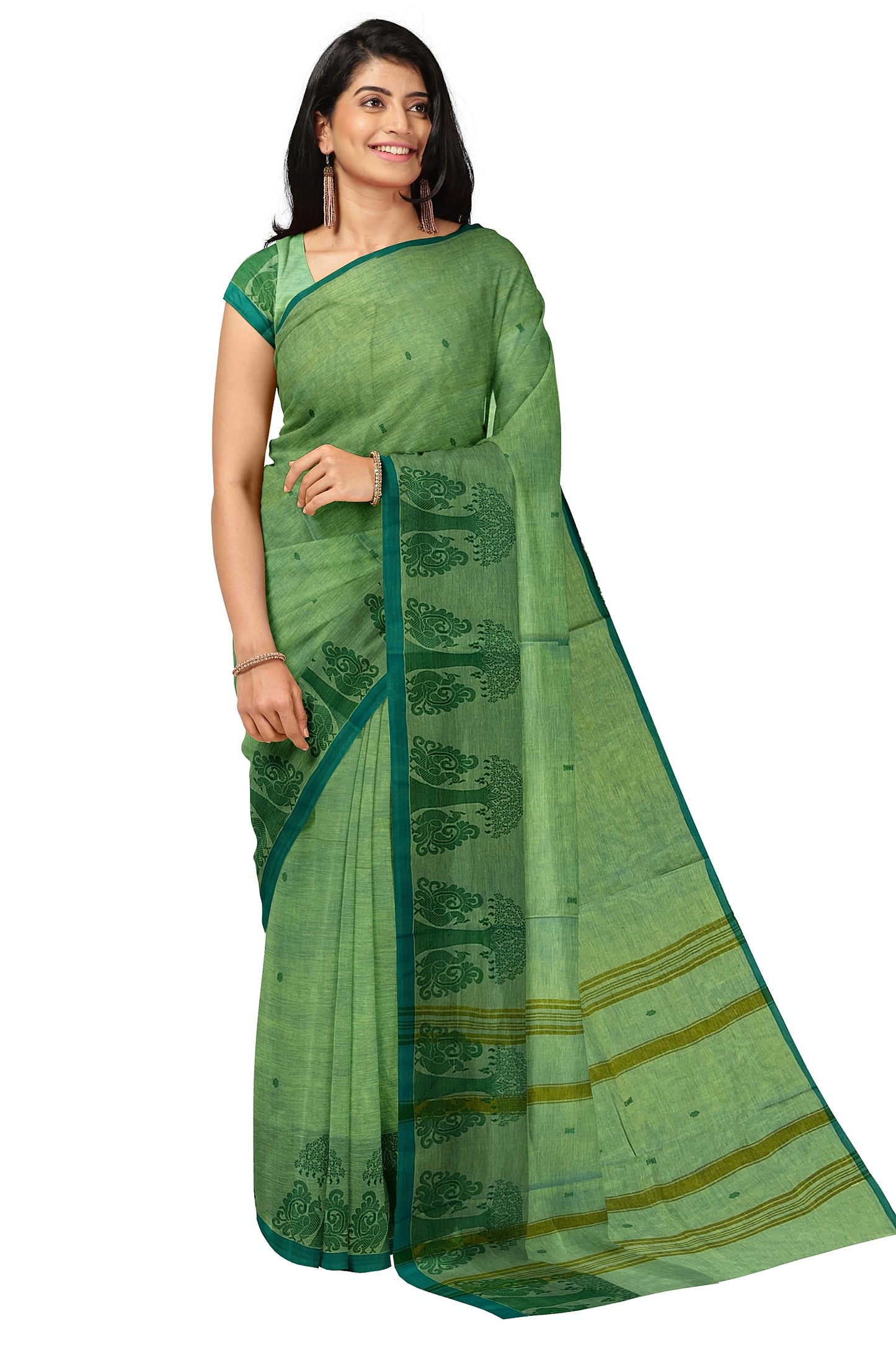 SENSAN Women’s Handloom Chettinad Cotton Saree with Blouse Piece [SKU:4015]