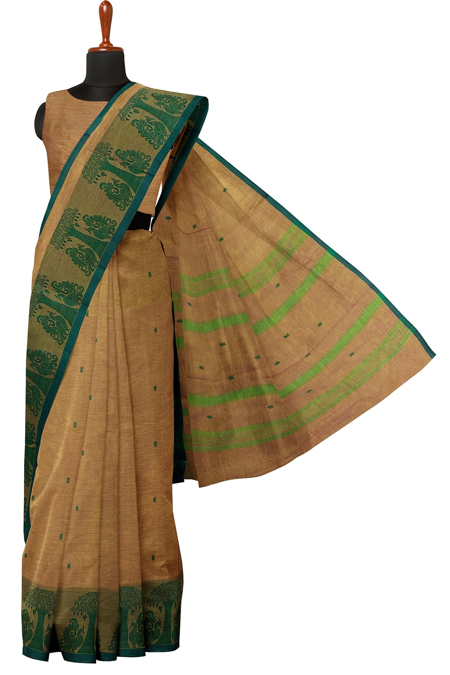 SENSAN Women’s Handloom Chettinad Cotton Saree with Blouse Piece [SKU:4015]