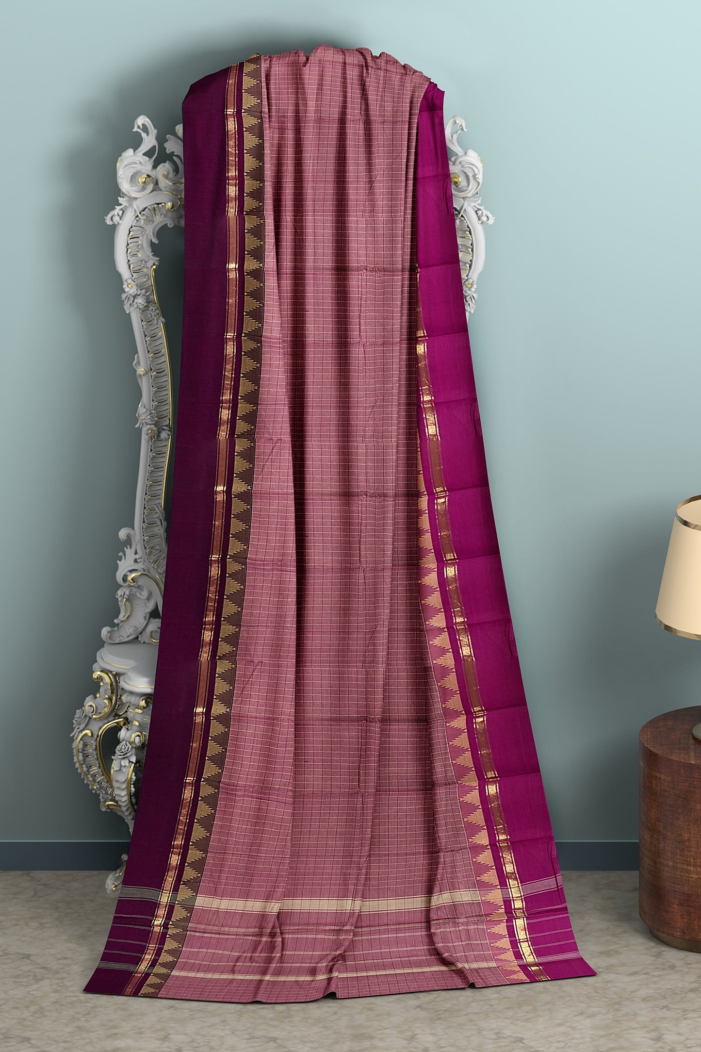 SENSAN Women’s Handloom Chettinad Cotton Saree without Blouse Piece [SKU:4101.1]