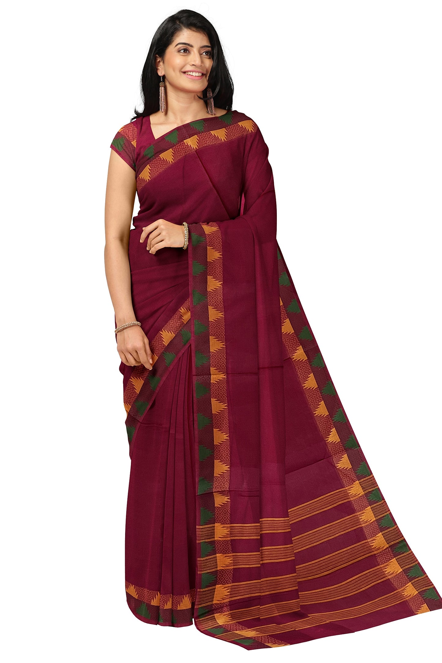 SENSAN Women’s Handloom Chettinad Cotton Saree without Blouse Piece [SKU:4112]