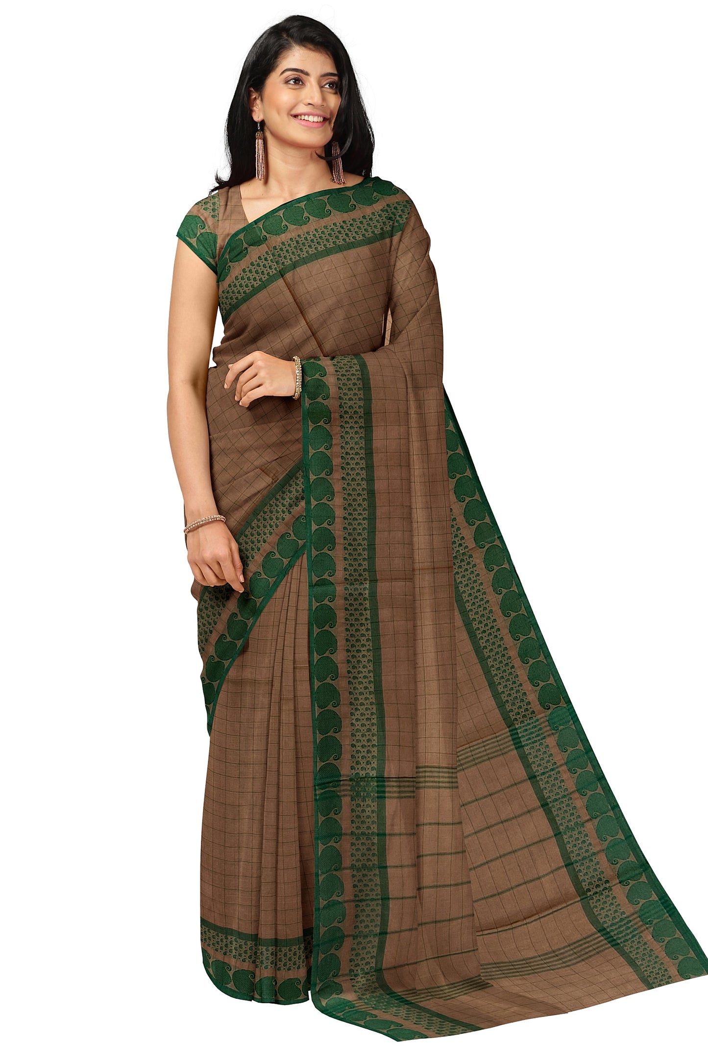 SENSAN Women’s Handloom Chettinad Cotton Saree without Blouse Piece [SKU:4114]