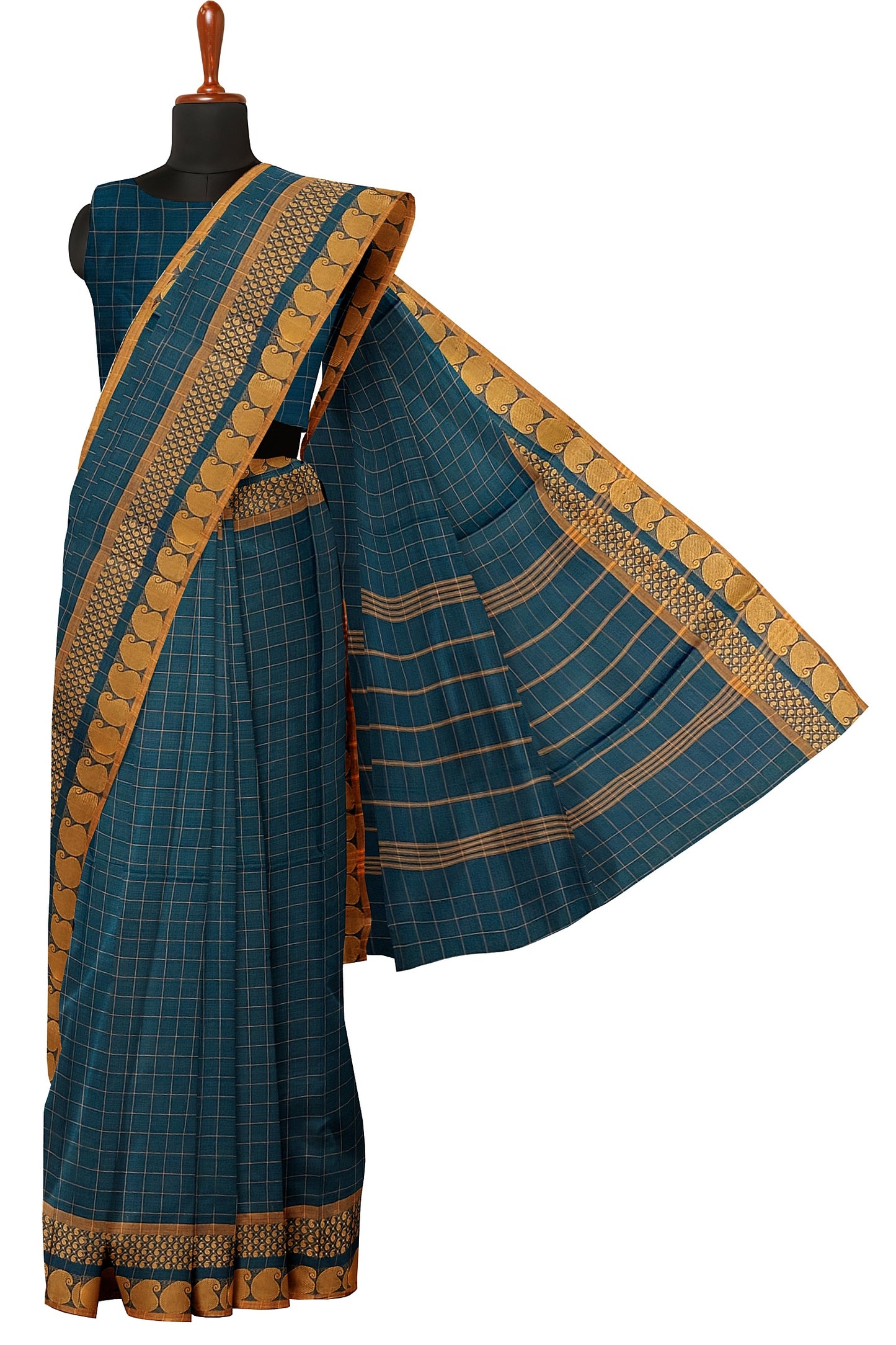 SENSAN Women’s Handloom Chettinad Cotton Saree without Blouse Piece [SKU:4114]