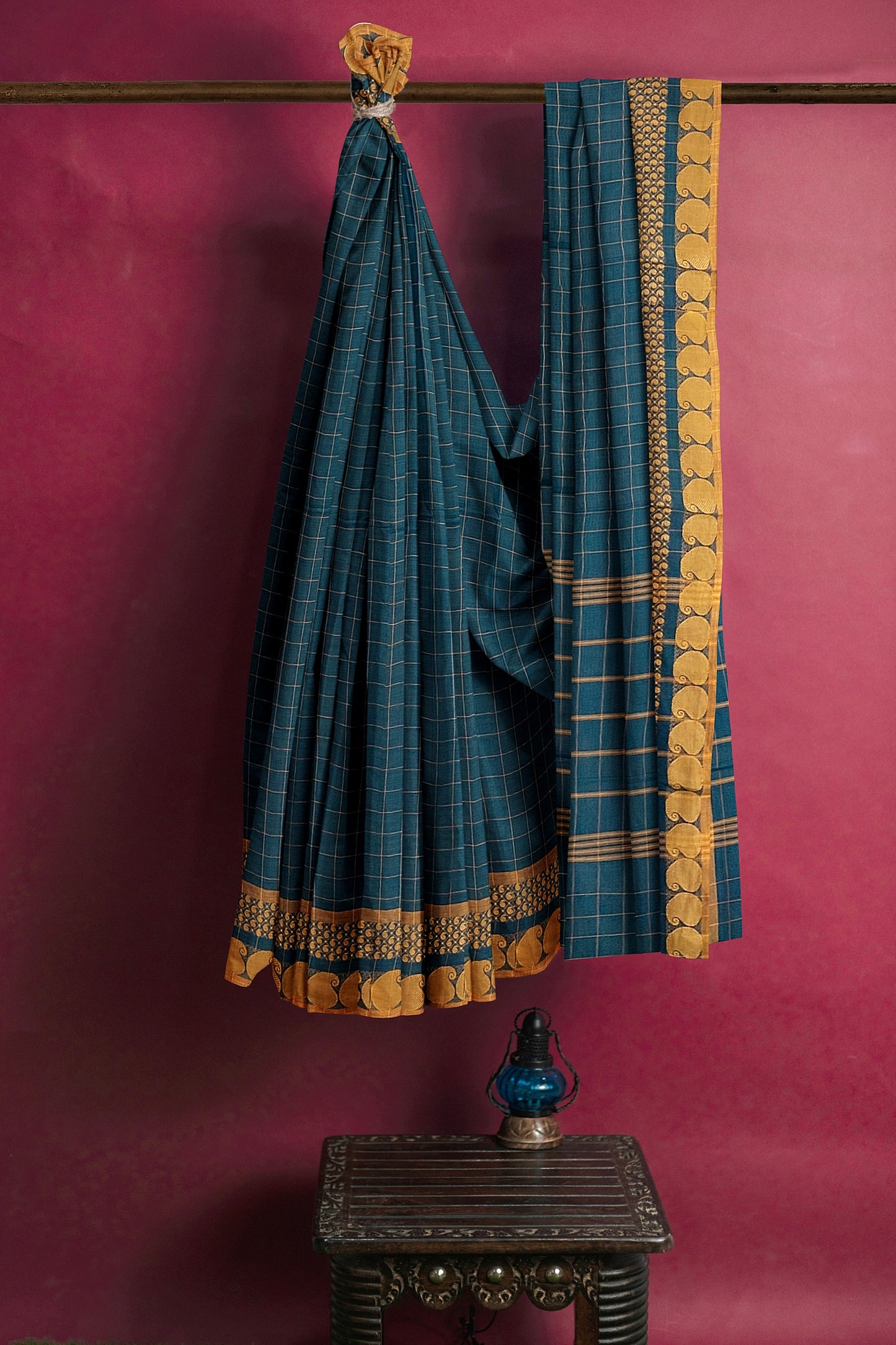 SENSAN Women’s Handloom Chettinad Cotton Saree without Blouse Piece [SKU:4114]