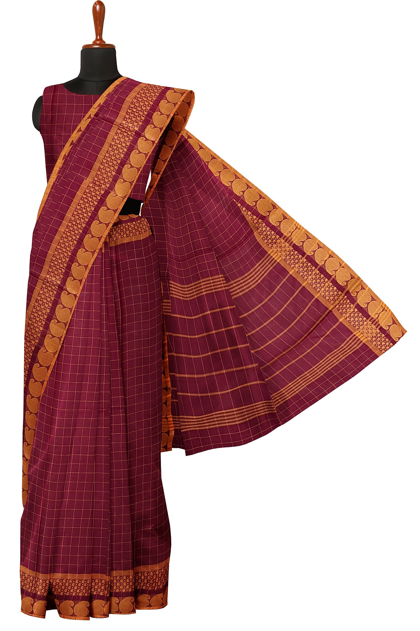 SENSAN Women’s Handloom Chettinad Cotton Saree without Blouse Piece [SKU:4114]