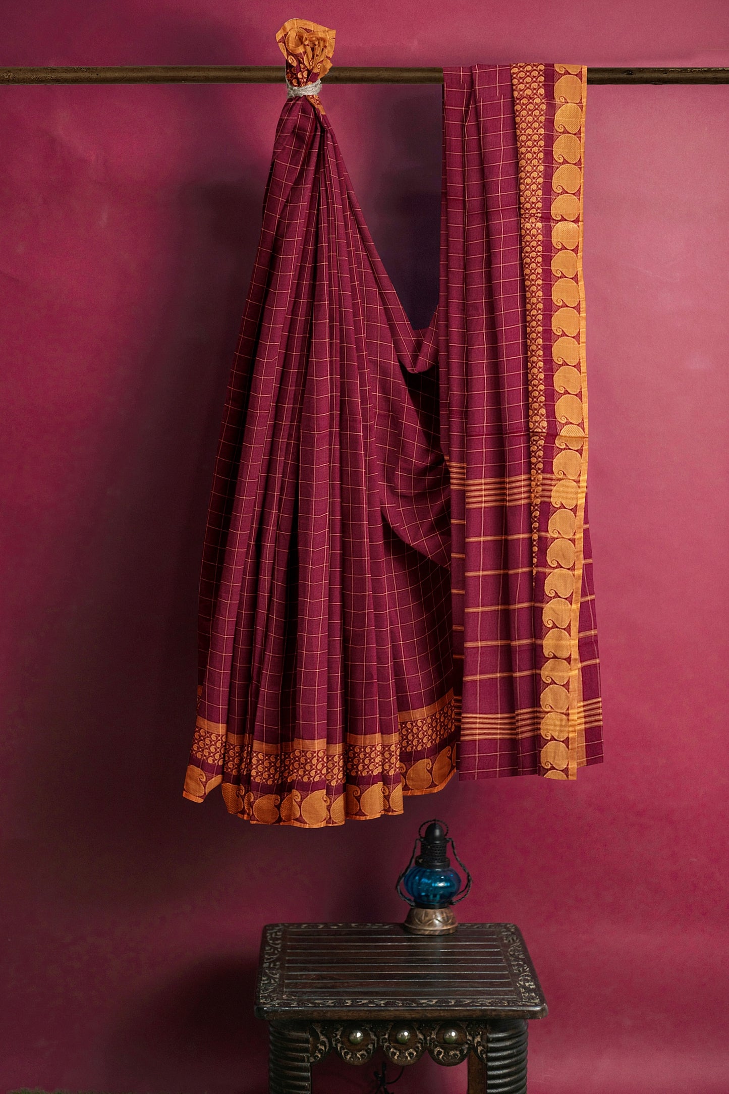 SENSAN Women’s Handloom Chettinad Cotton Saree without Blouse Piece [SKU:4114]