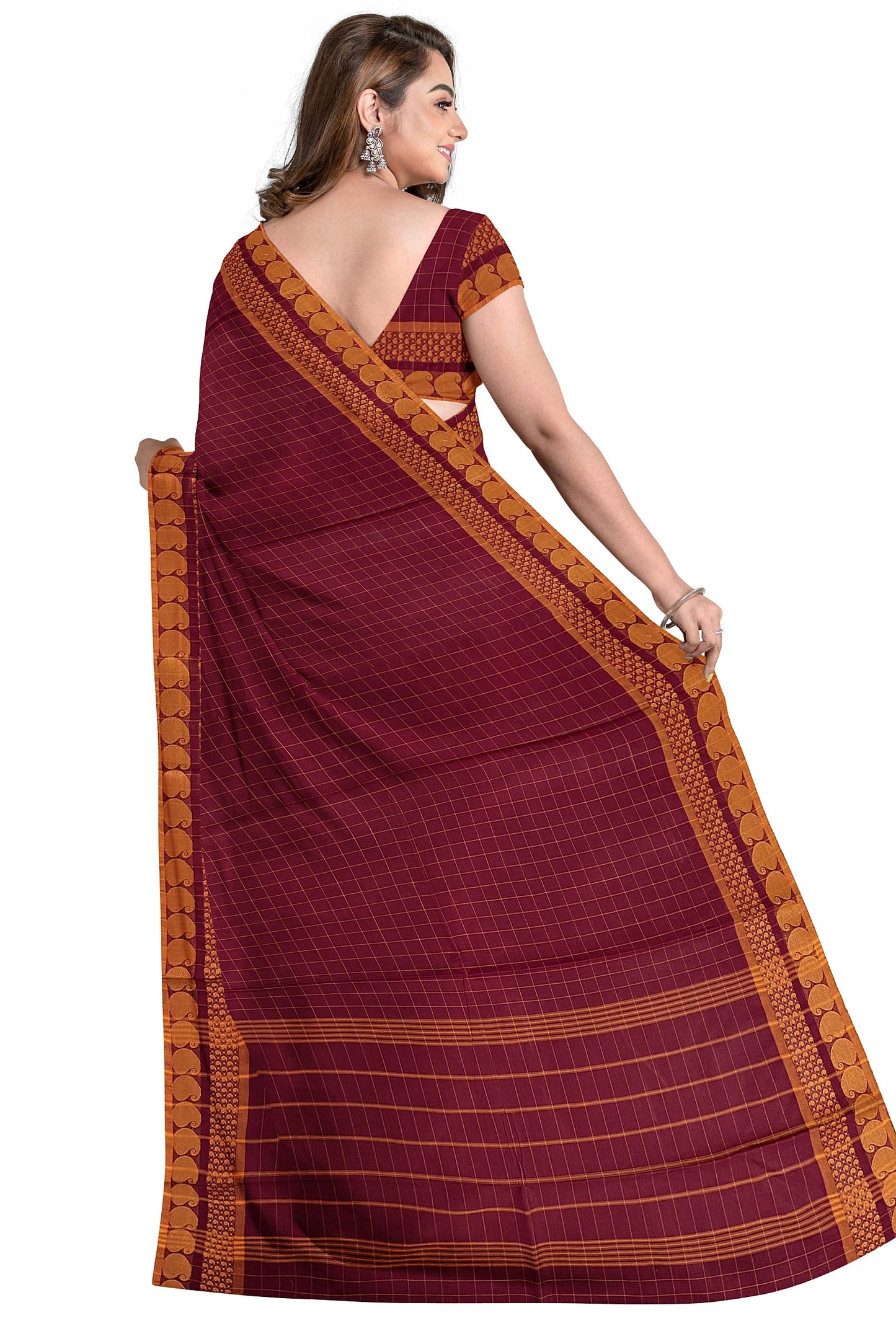 SENSAN Women’s Handloom Chettinad Cotton Saree without Blouse Piece [SKU:4114]