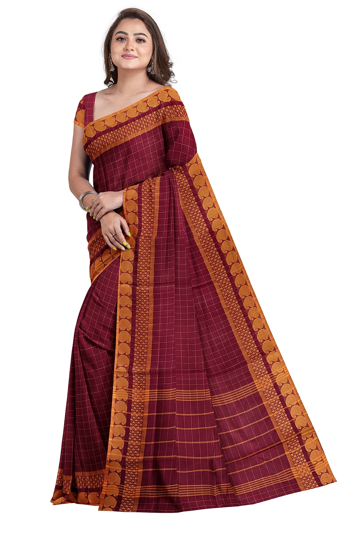 SENSAN Women’s Handloom Chettinad Cotton Saree without Blouse Piece [SKU:4114]