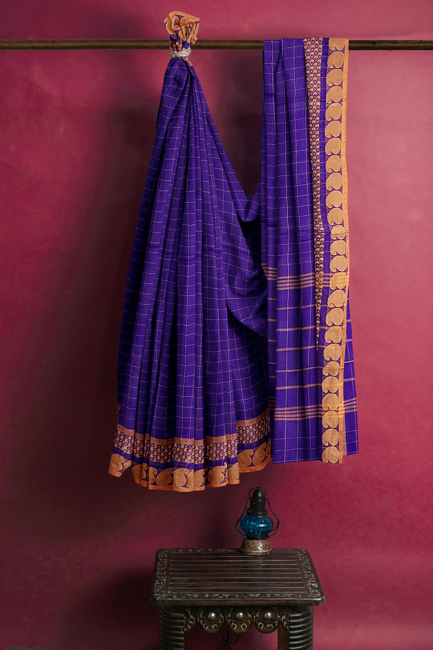 SENSAN Women’s Handloom Chettinad Cotton Saree without Blouse Piece [SKU:4114]