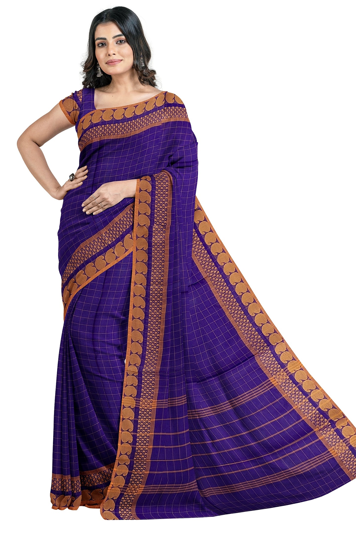 SENSAN Women’s Handloom Chettinad Cotton Saree without Blouse Piece [SKU:4114]