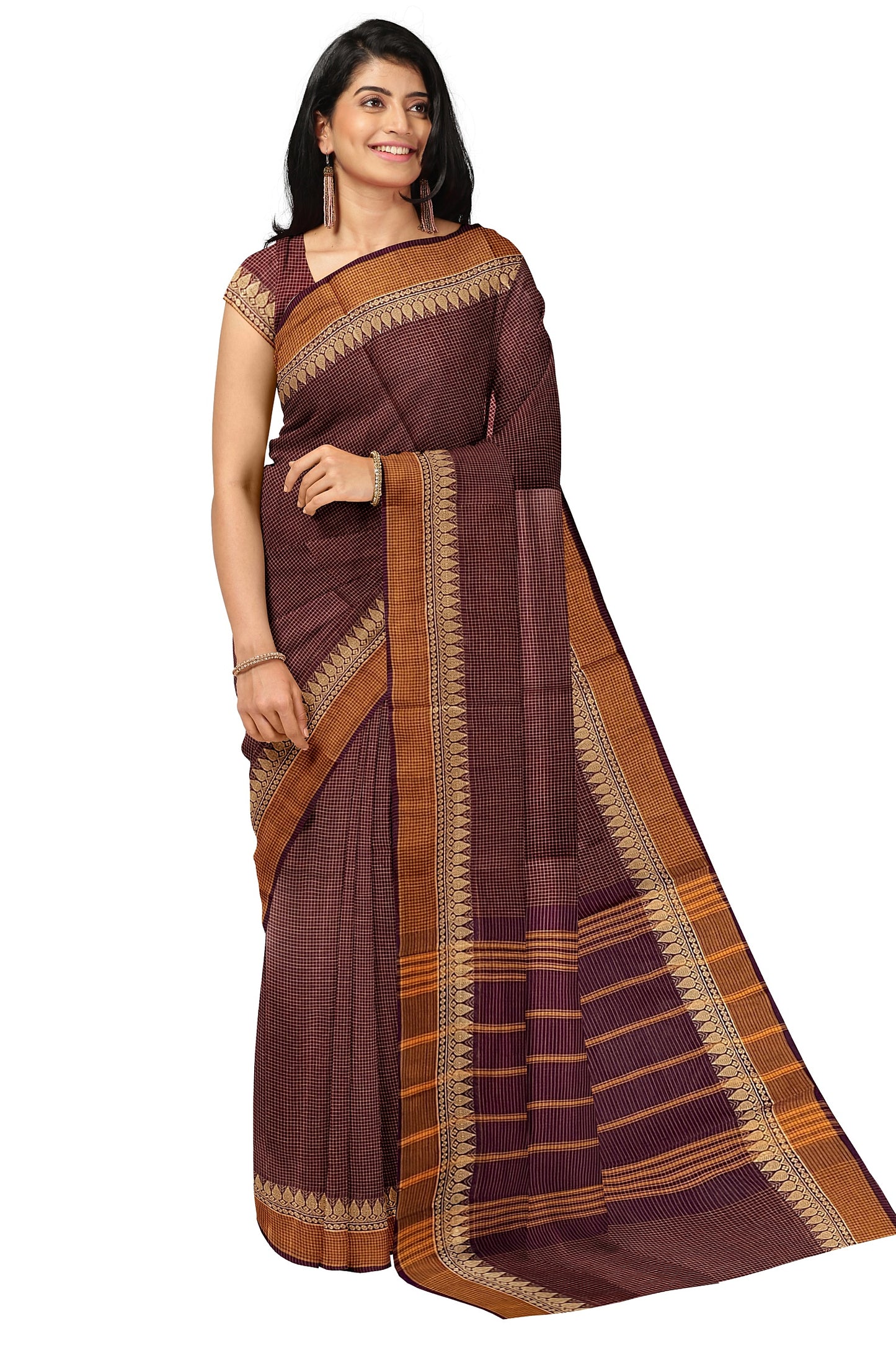 SENSAN Women’s Handloom Chettinad Cotton Saree without Blouse Piece [SKU:4116]