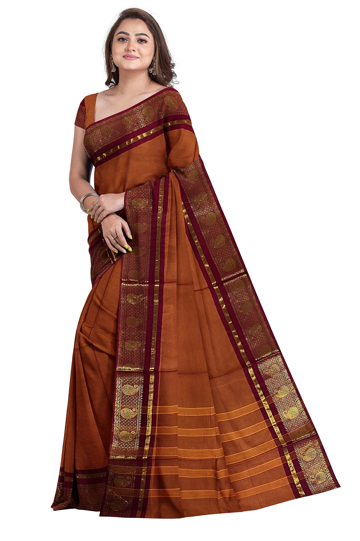 SENSAN Women’s Handloom Chettinad Cotton Saree without Blouse Piece [SKU:4117]