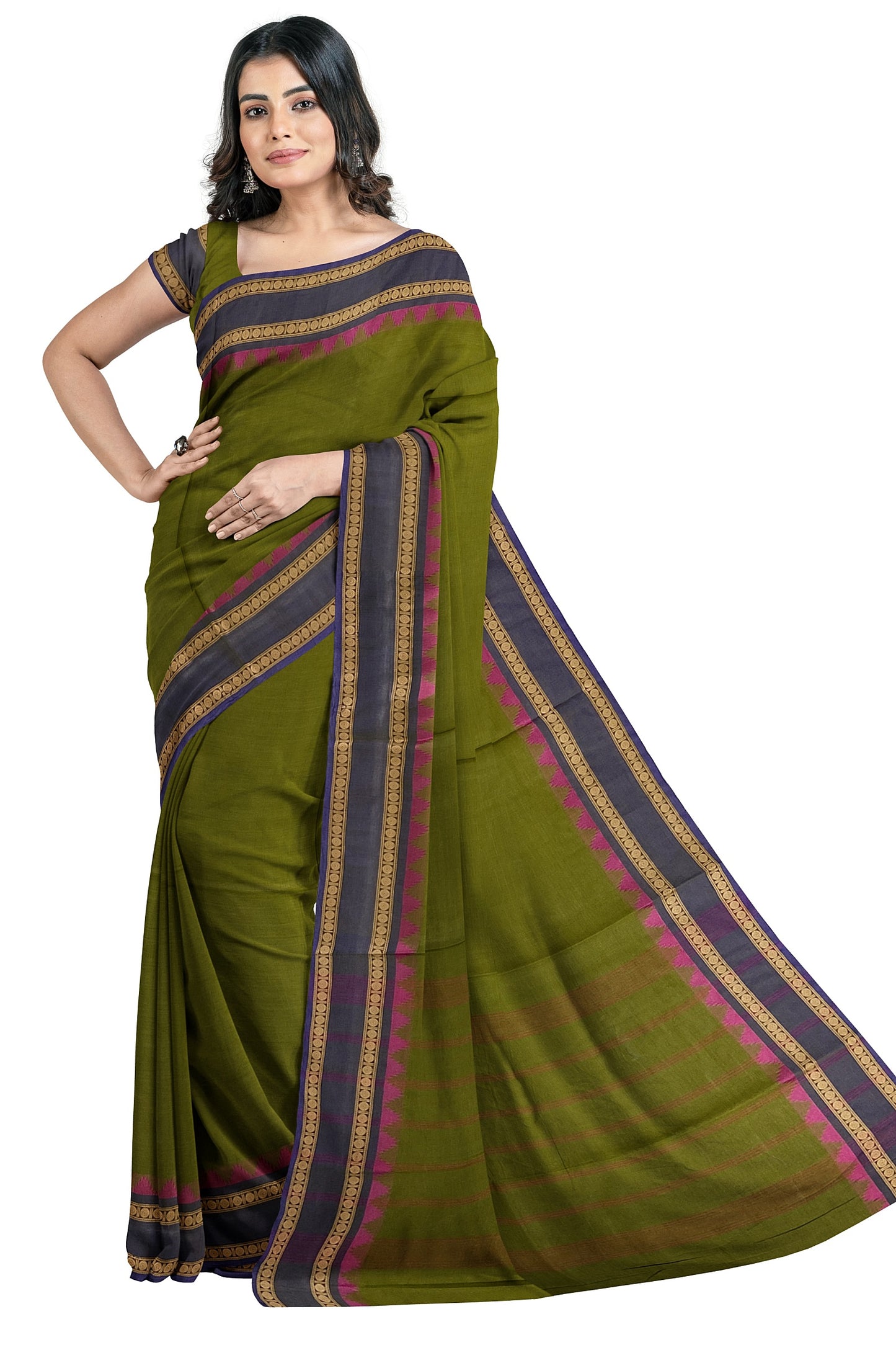 SENSAN Women’s Handloom Chettinad Cotton Saree without Blouse Piece [SKU:4119]