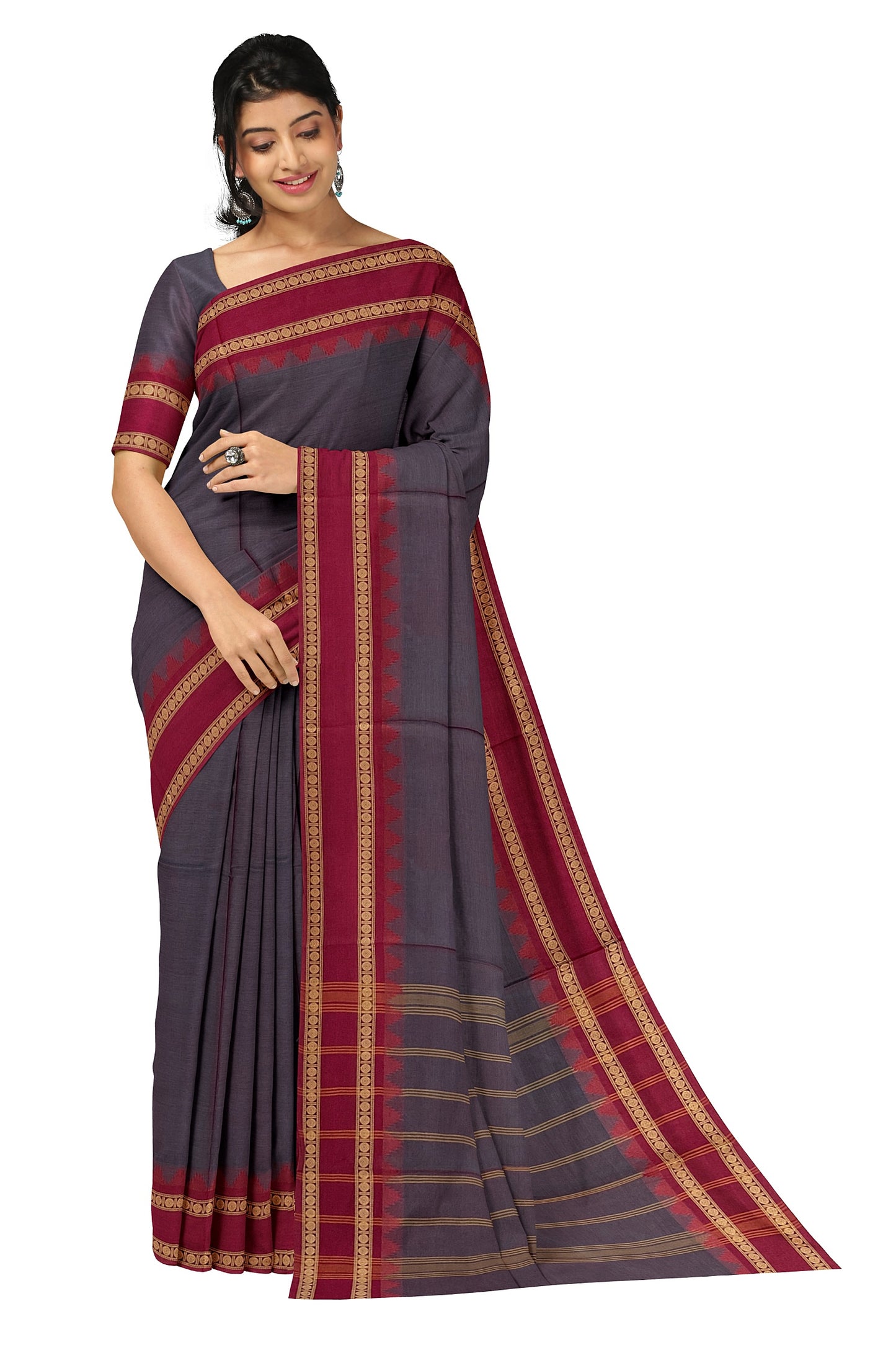 SENSAN Women’s Handloom Chettinad Cotton Saree without Blouse Piece [SKU:4119]