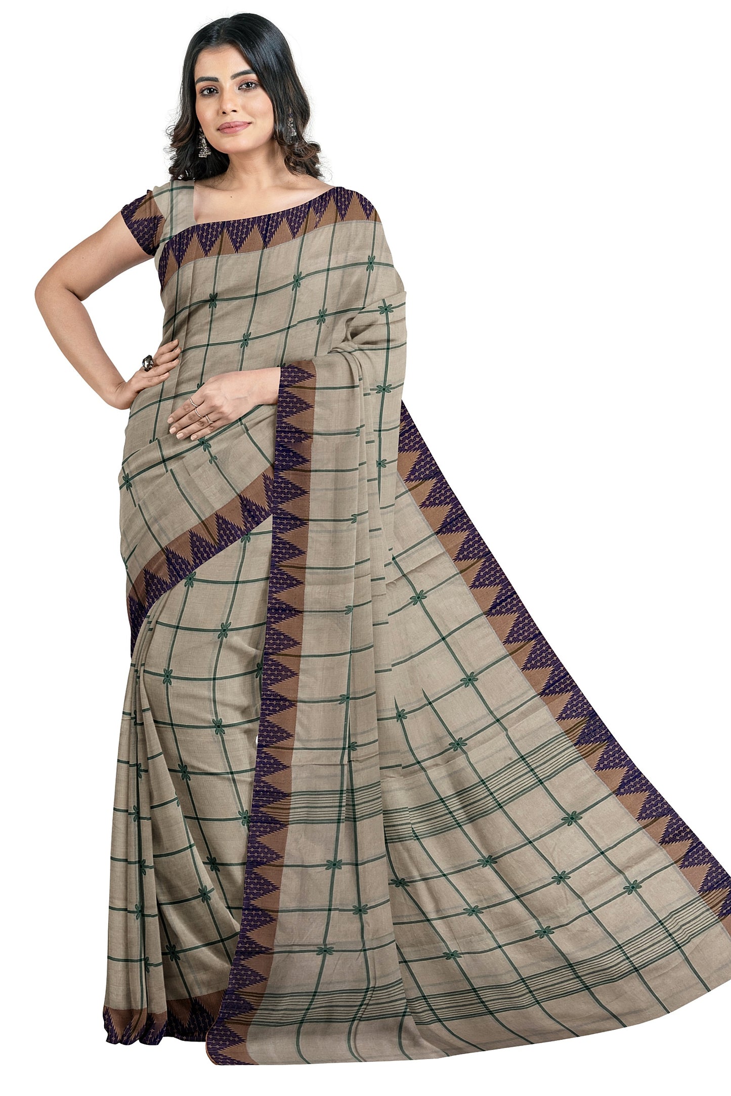 SENSAN Women’s Handloom Chettinad Cotton Saree without Blouse Piece [SKU:4207]